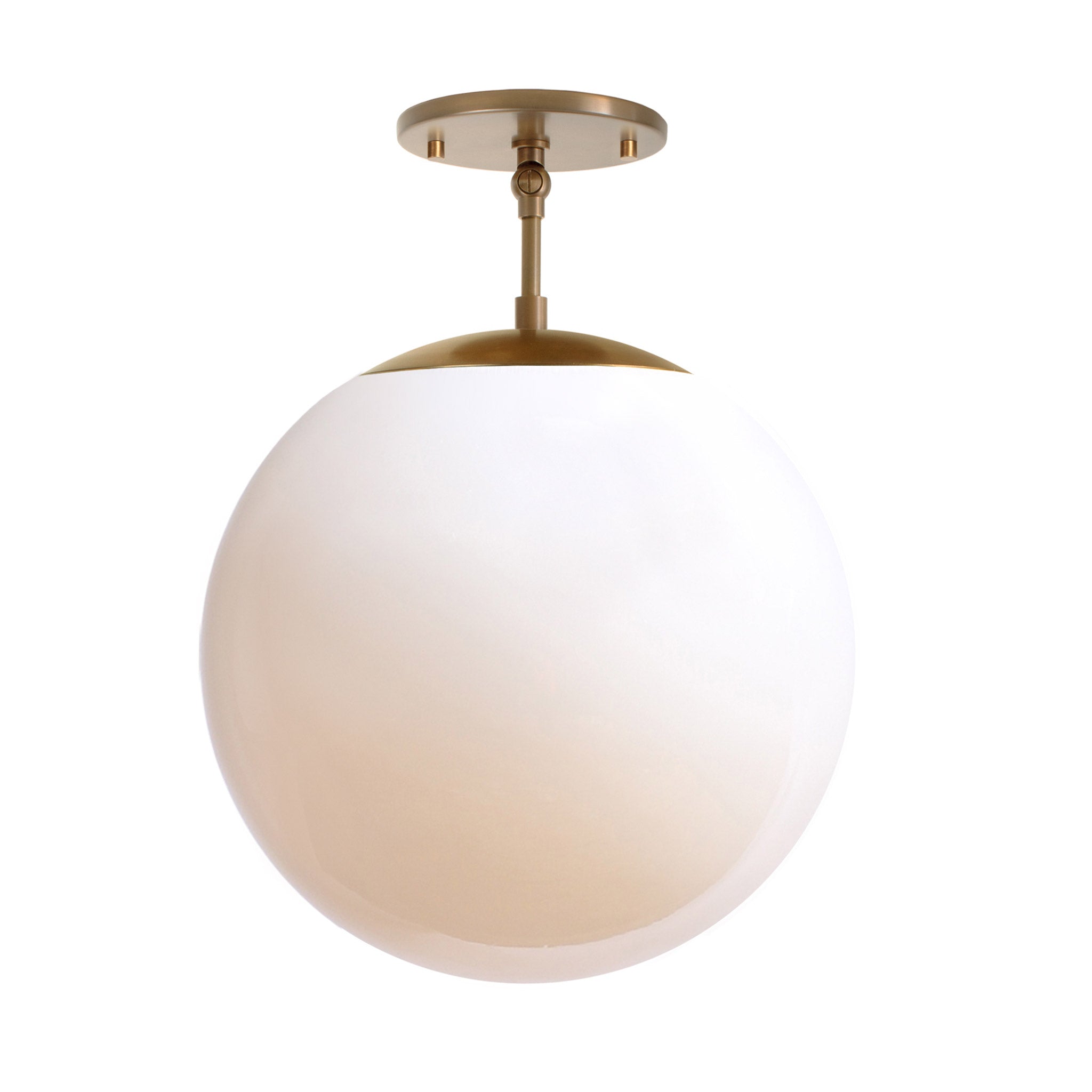 Alto Surface 12" for Vaulted Ceiling shown in Heirloom Brass with an Opal 12" Globe