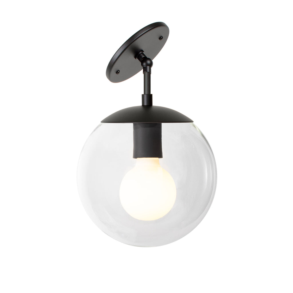 Alto Surface 8" for Vaulted Ceiling shown in Matte Black with a Clear 8" Globe. 