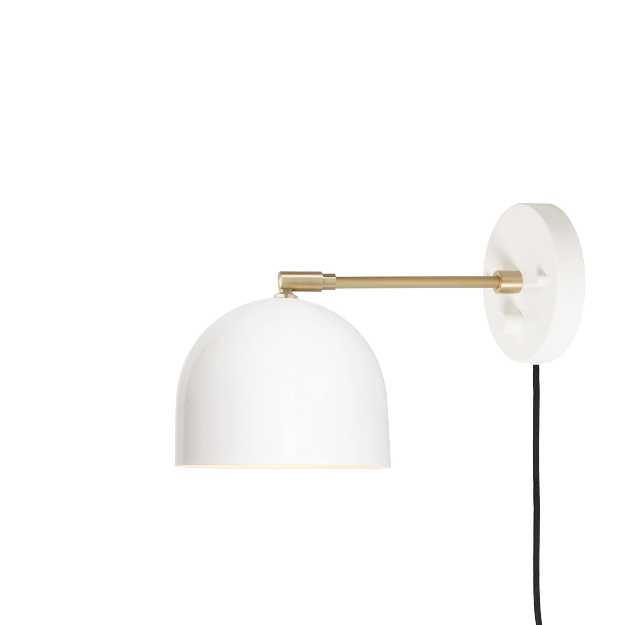 Amélie Sconce 6" shown in White and Brass with a 6" arm, Backplate Dimmer Switch and Black Cord