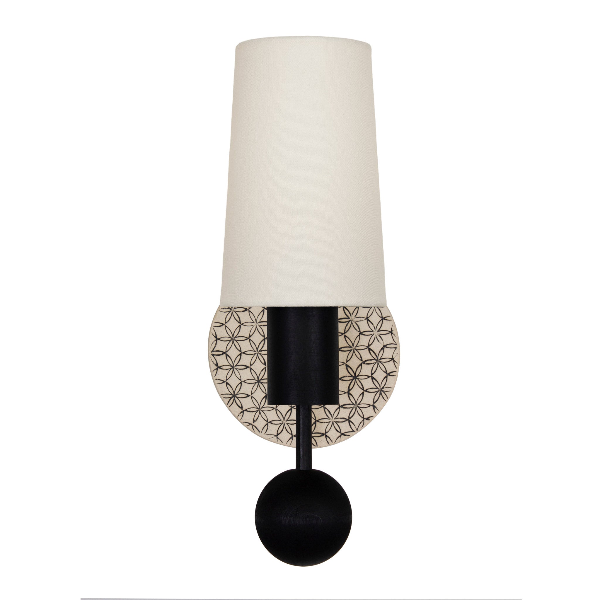 Amherst sconce shown in Black Stained with Black and Cream Quilted ceramic