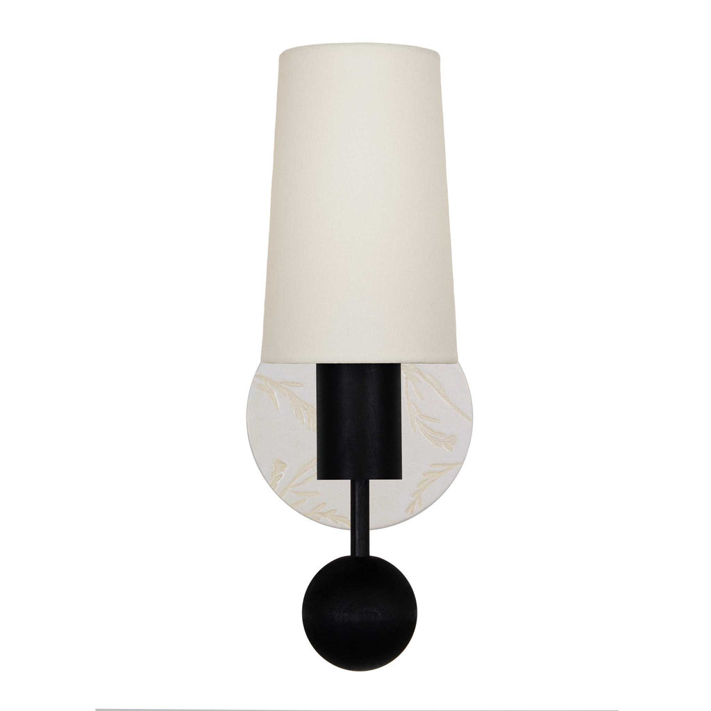 Amherst (Black Stained) Sconce with a Natural White Tanglewood Ceramic Canopy