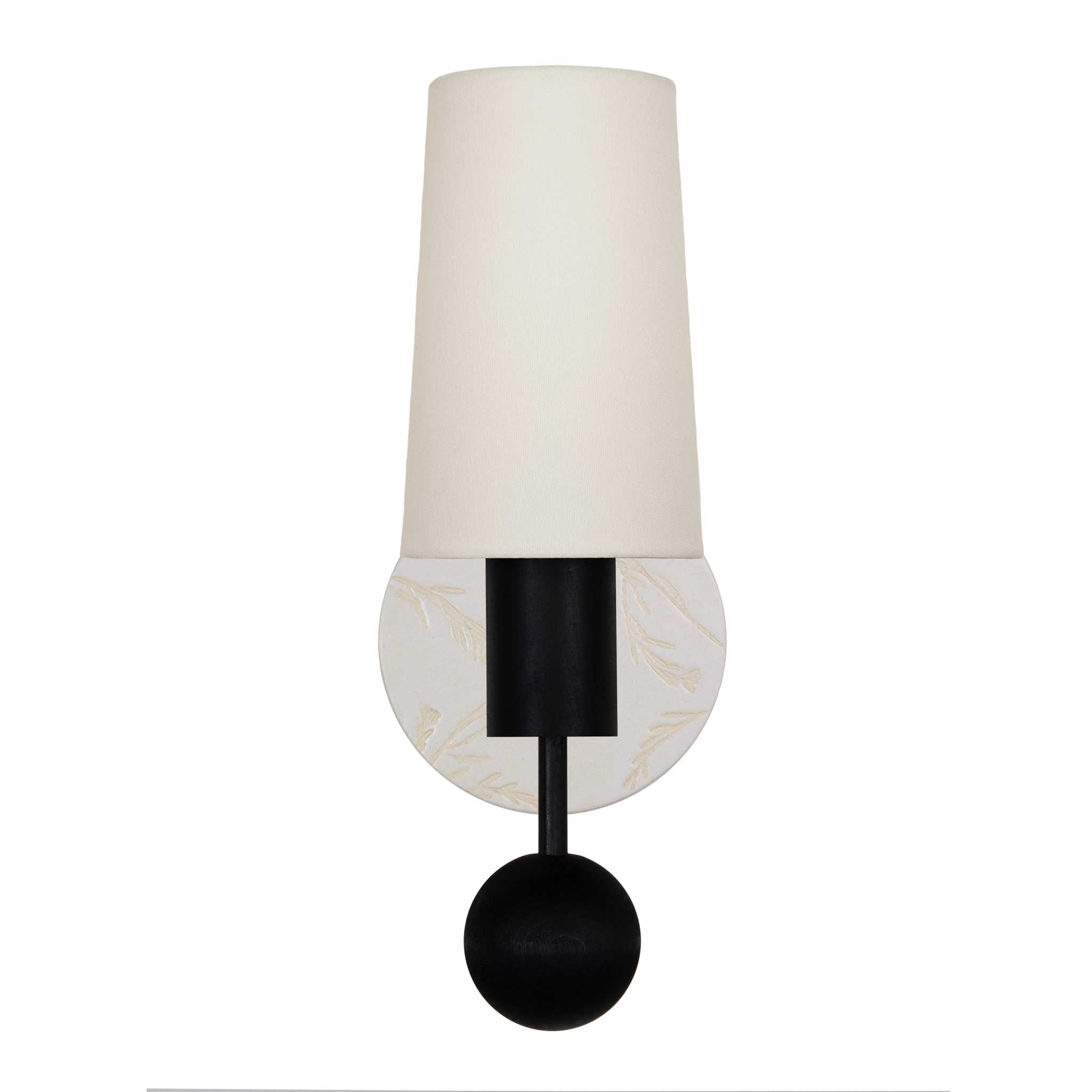 Amherst sconce shown in Black Stained with Natural White Tanglewood ceramic