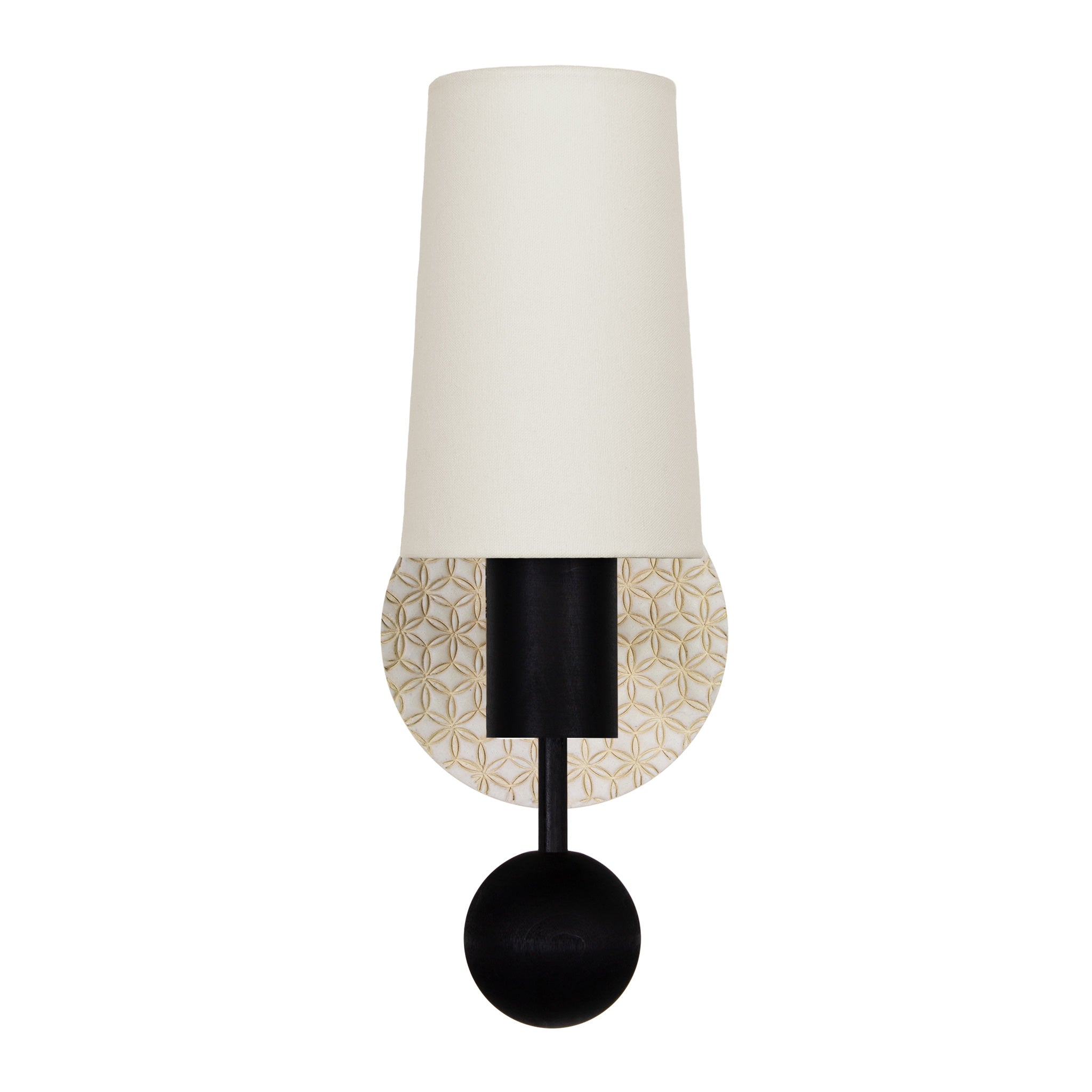 Amherst sconce shown in Black Stained with Natural White and Cream Quilted ceramic