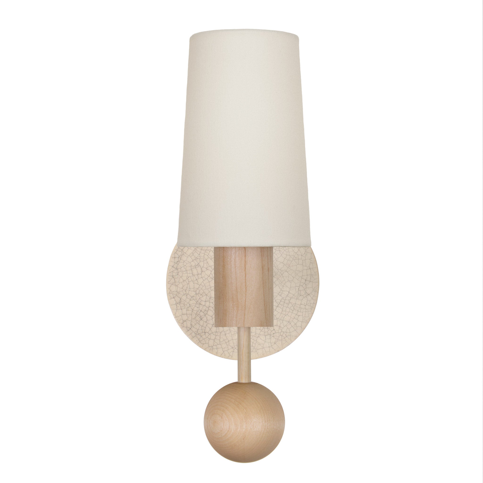 Amherst sconce shown in Maple with Gloss Crackle Glaze ceramic