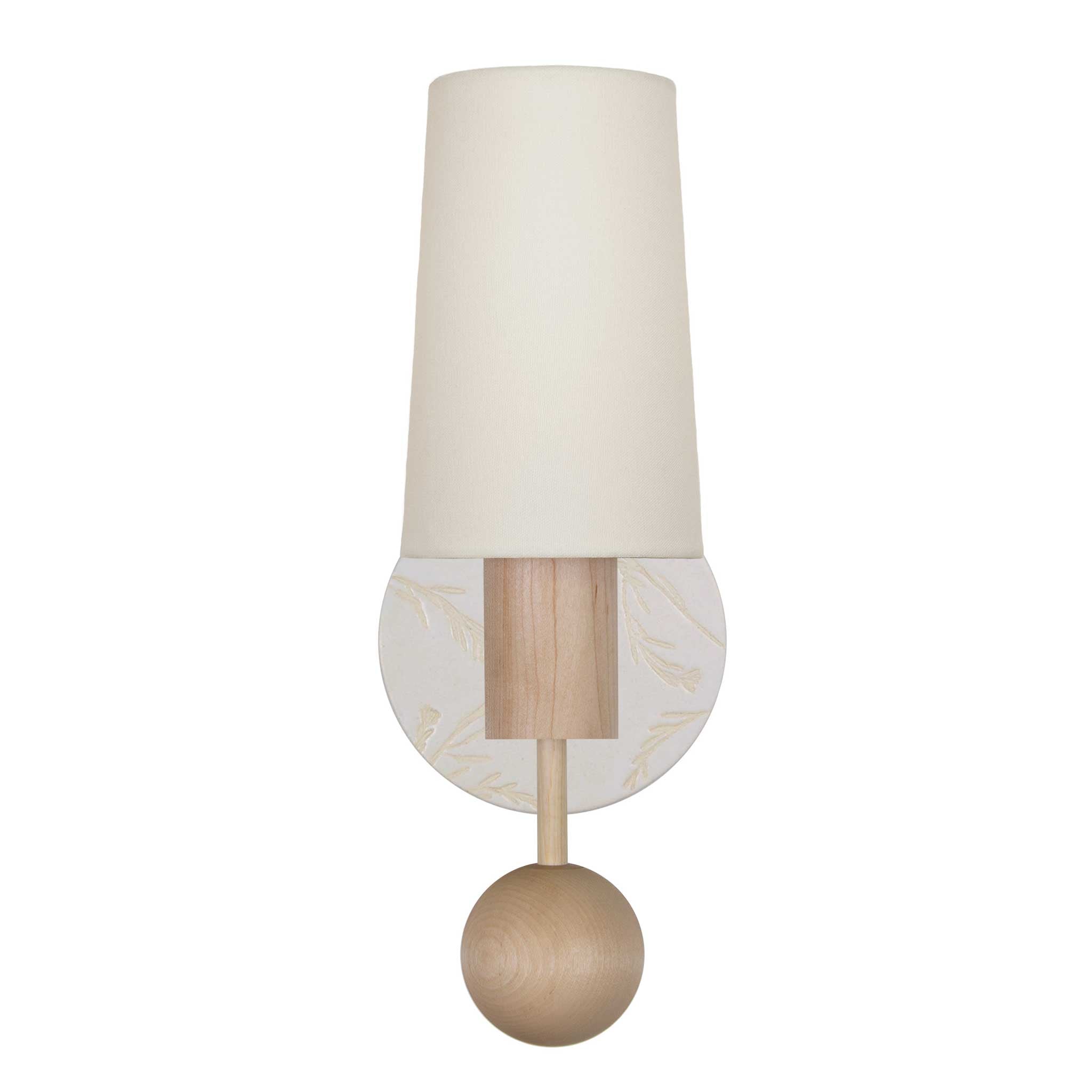 Amherst sconce shown in Maple with Natural White Tanglewood Ceramic
