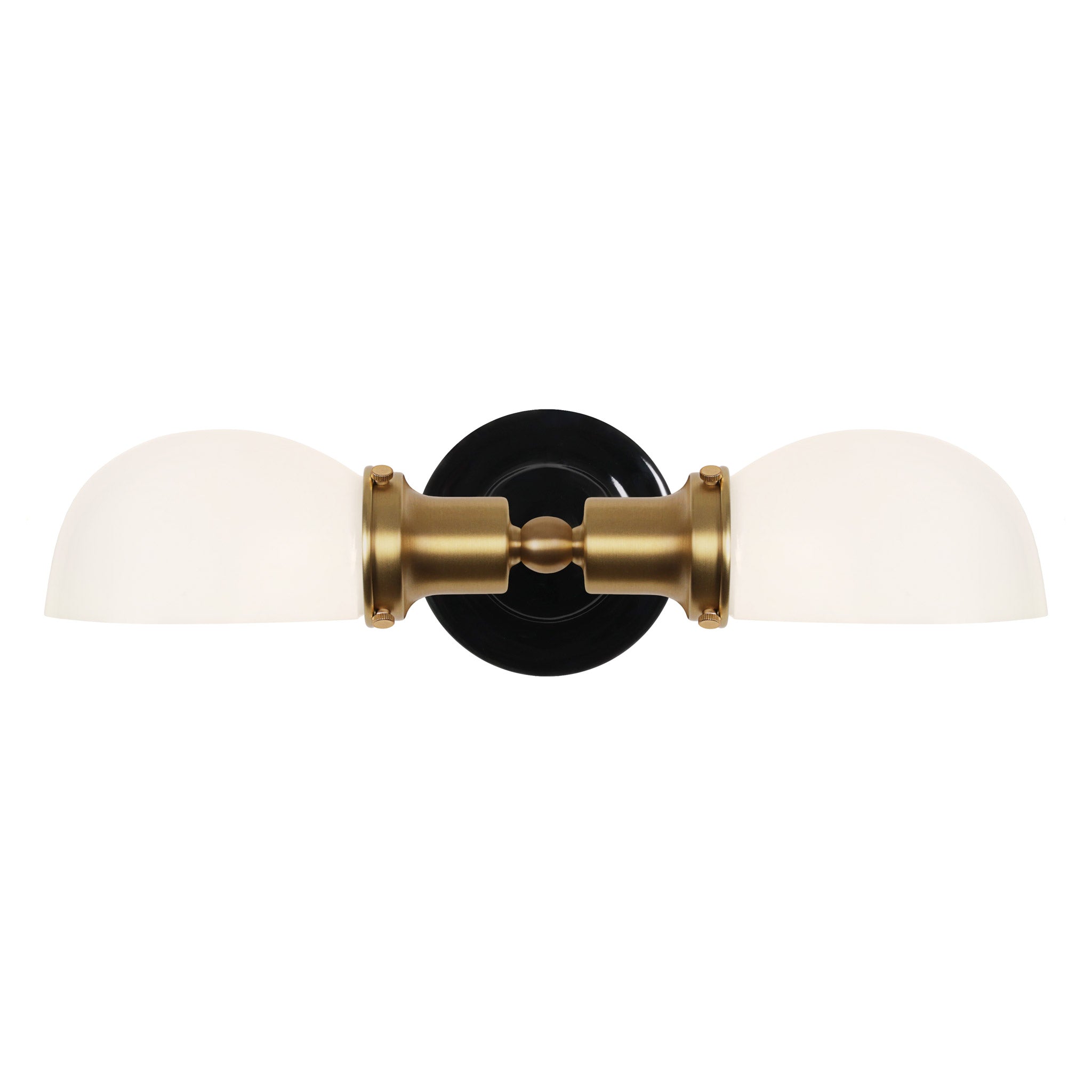 Archie Double shown in Heirloom Brass with a Gloss Black Ceramic Canopy