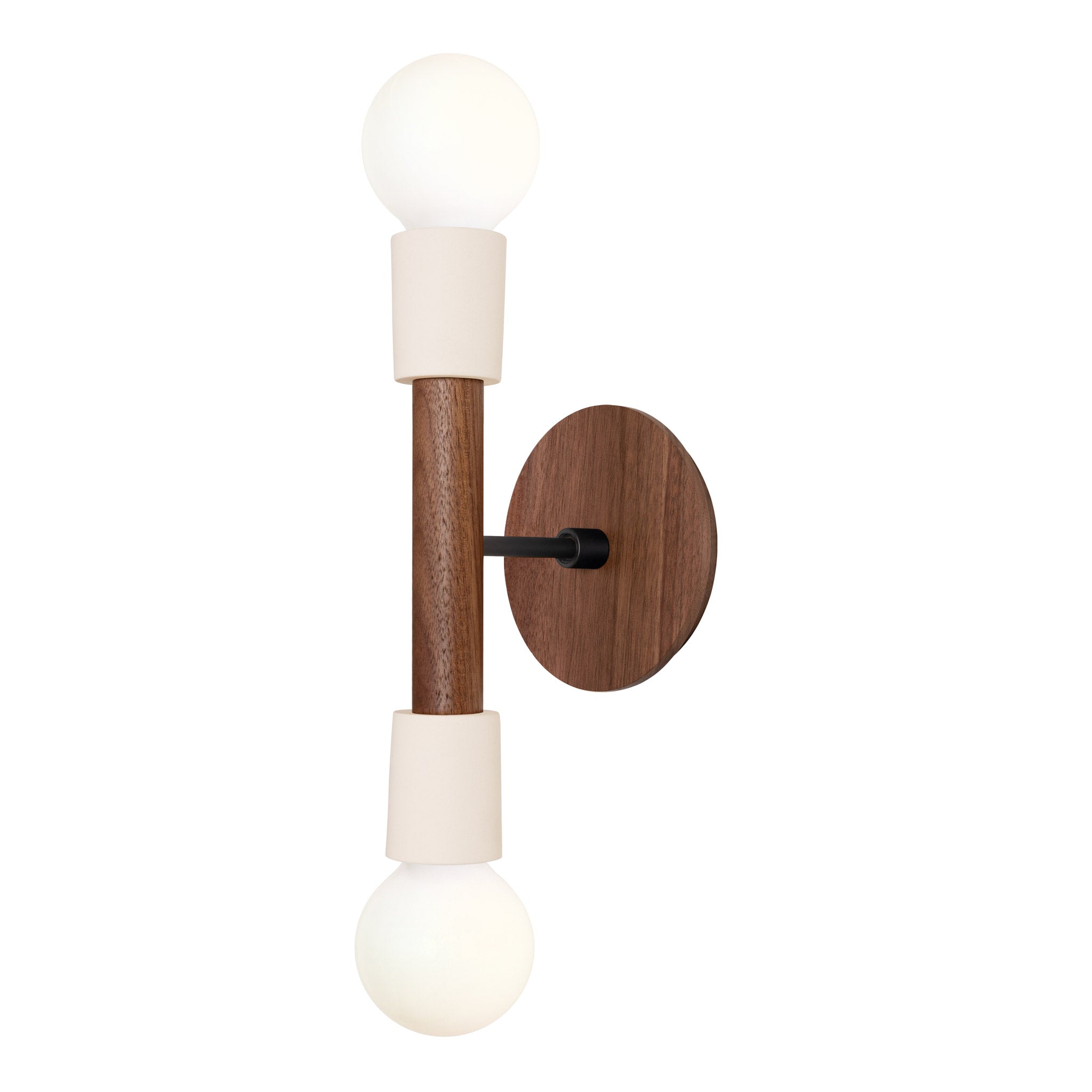 Bailey Sconce shown in Walnut and Matte Black with a Walnut Wood Canopy