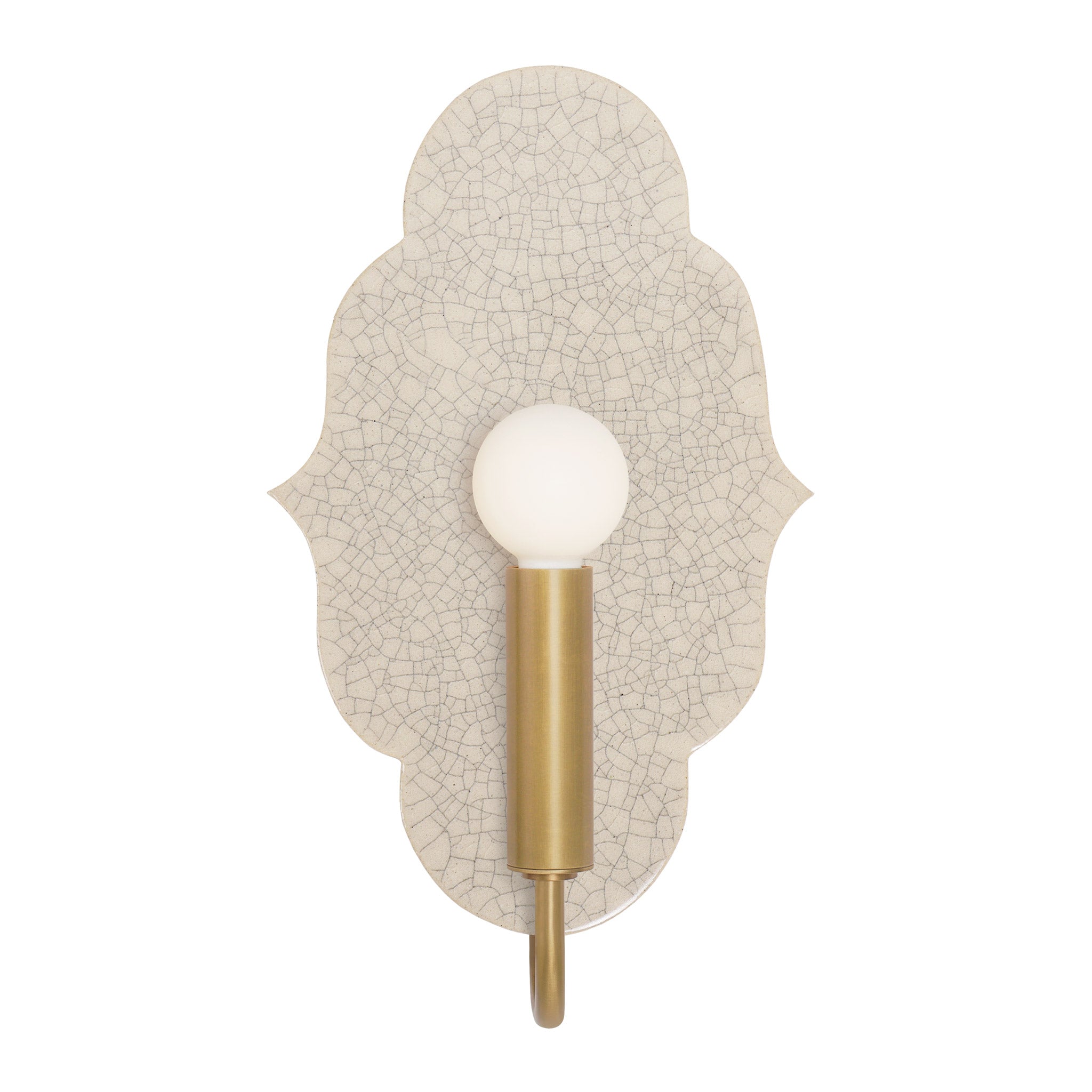 Clare Ceramic Sconce shown in Brass with a Gloss Crackle Glaze