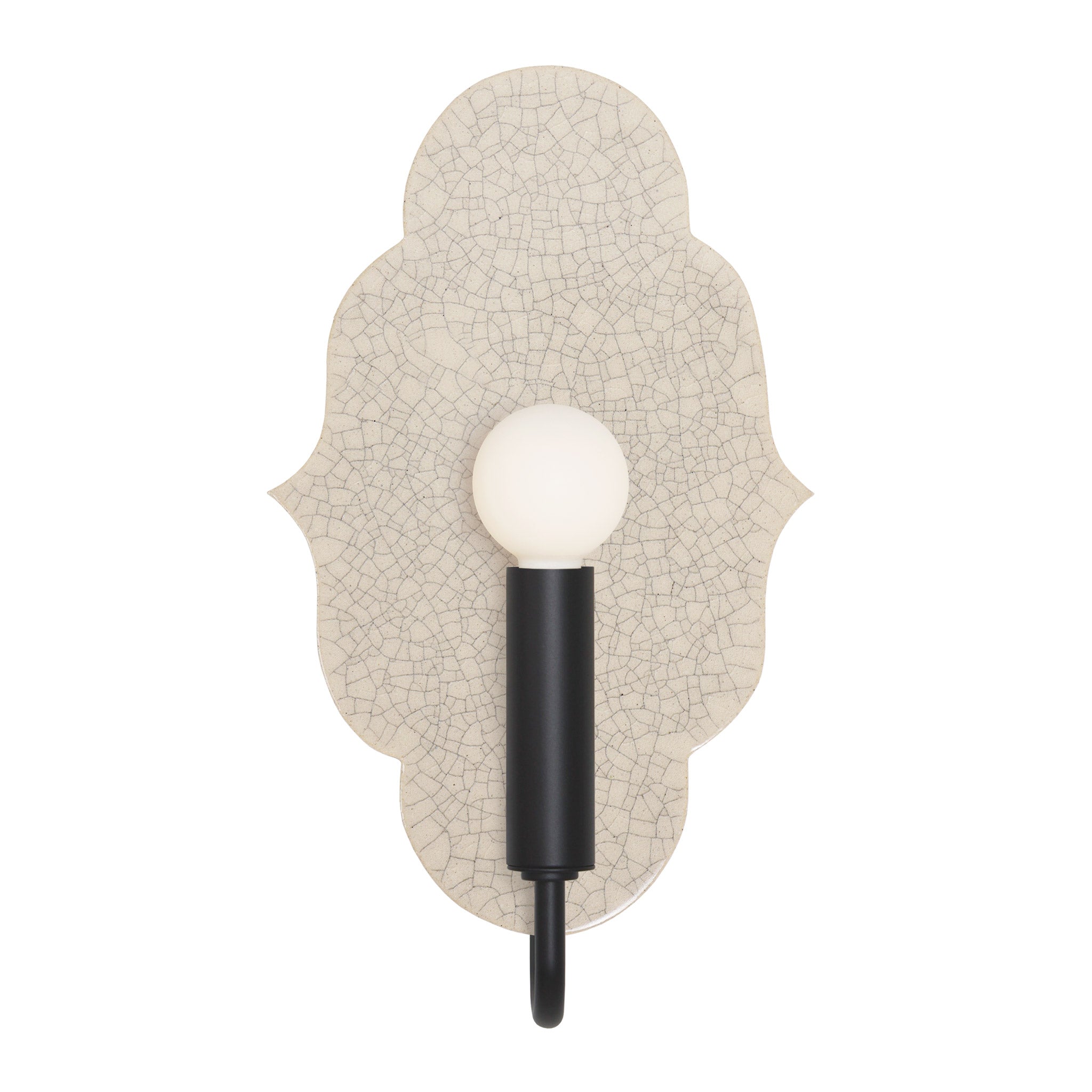 Clare Ceramic Sconce shown in Matte Black with a Gloss Crackle Glaze