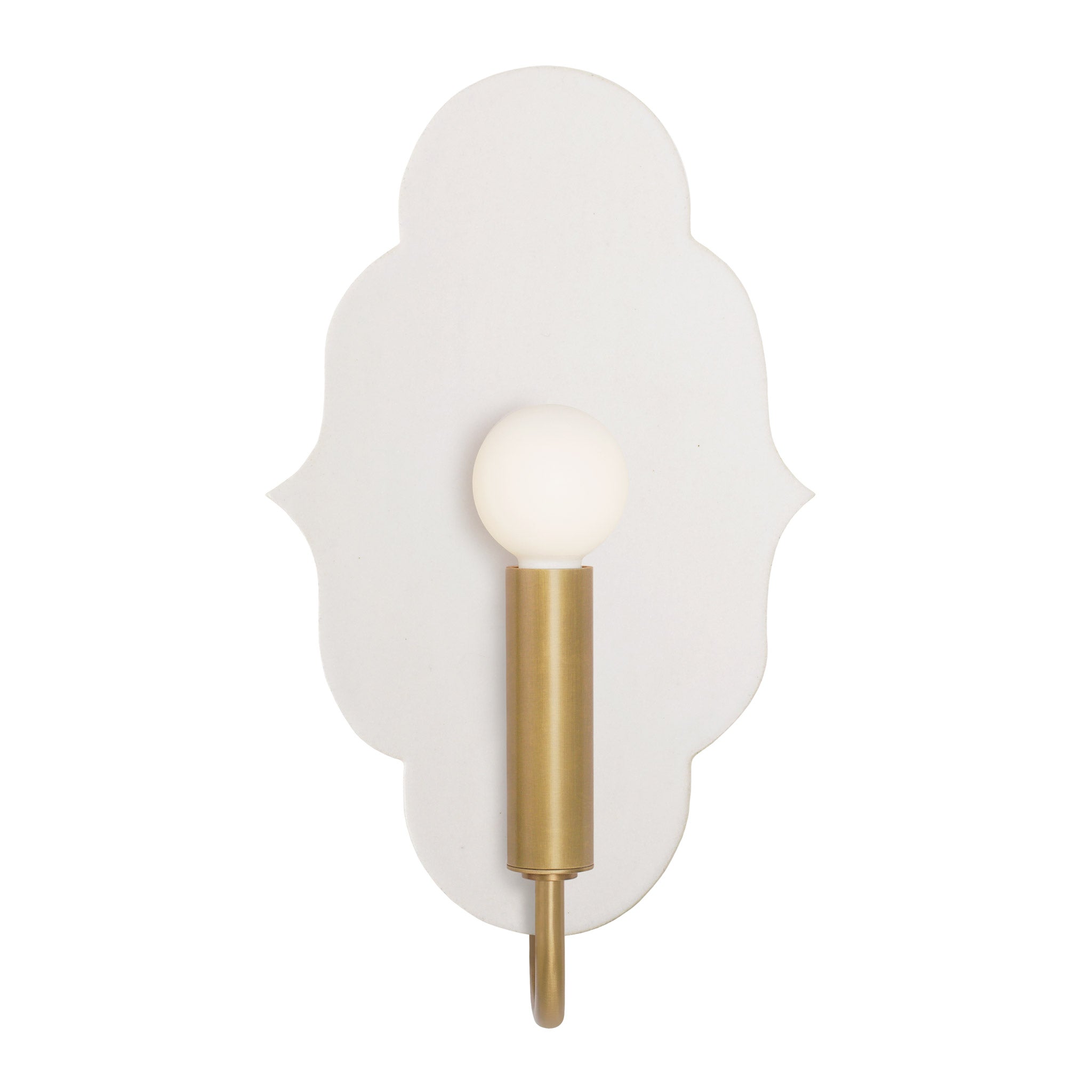 Clare Ceramic Sconce shown in Brass with a Natural White Glaze