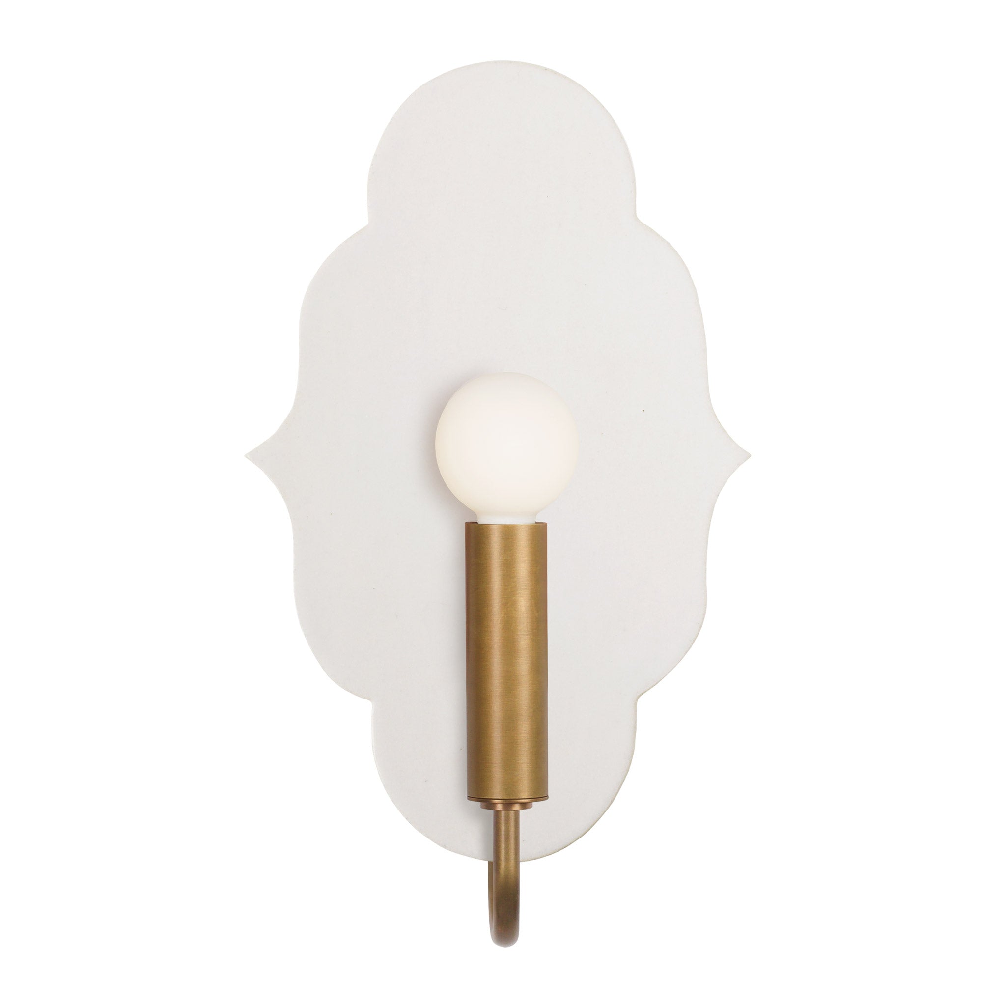 Clare Ceramic Sconce shown in Heirloom Brass with a Natural White Glaze