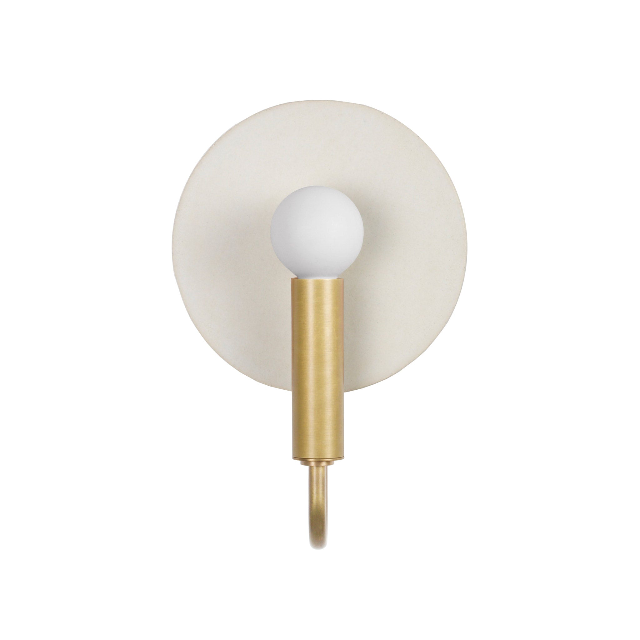 Edith ADA Sconce shown in Brass with a Natural White Glaze Ceramic Canopy