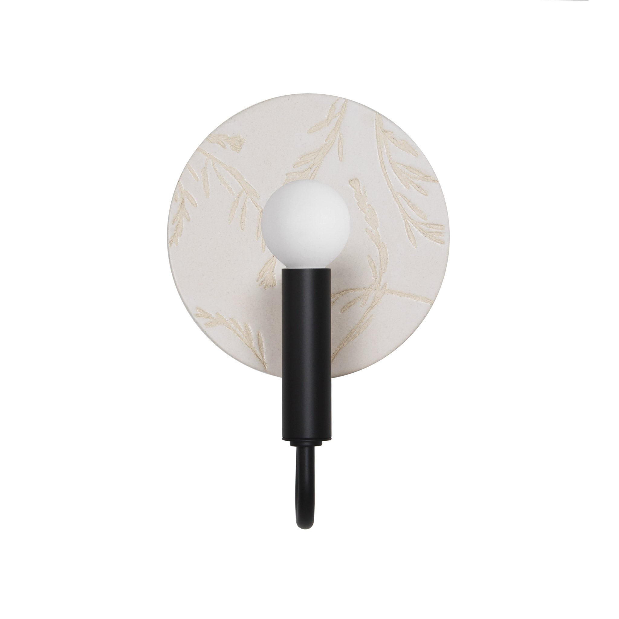 Edith ADA Sconce shown in Matte Black with a Natural White Tanglewood Ceramic Canopy