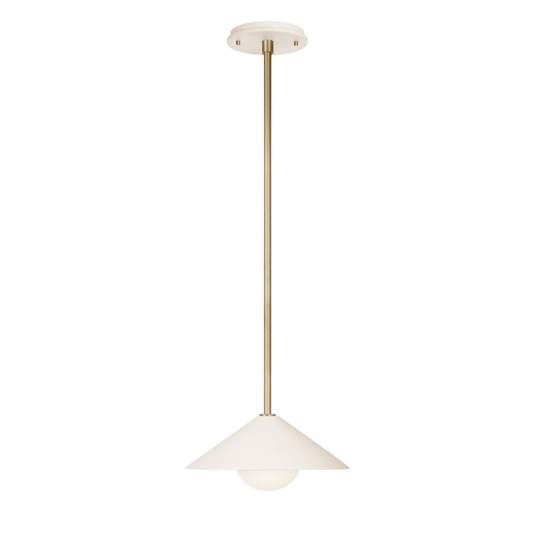 Elvia Pendant shown in Brass with a Bone Ceramic canopy
