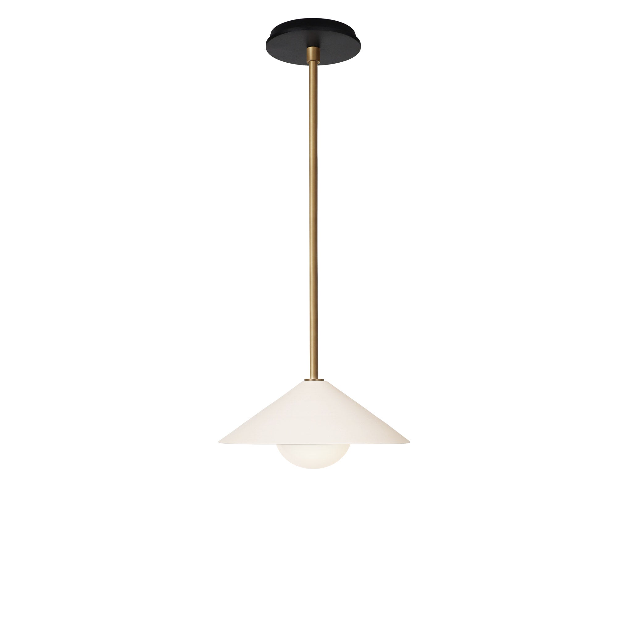 Elvia Pendant shown in Heirloom Brass with a Black Stained Wood canopy