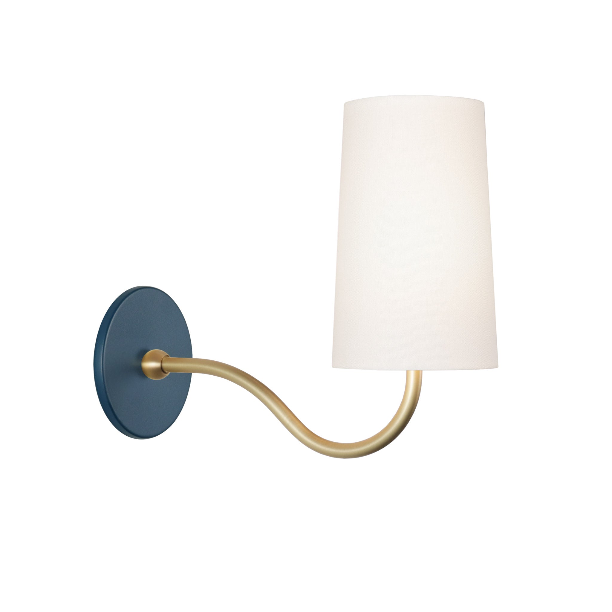 Genevieve Sconce shown in Brass with an Ocean Blue canopy