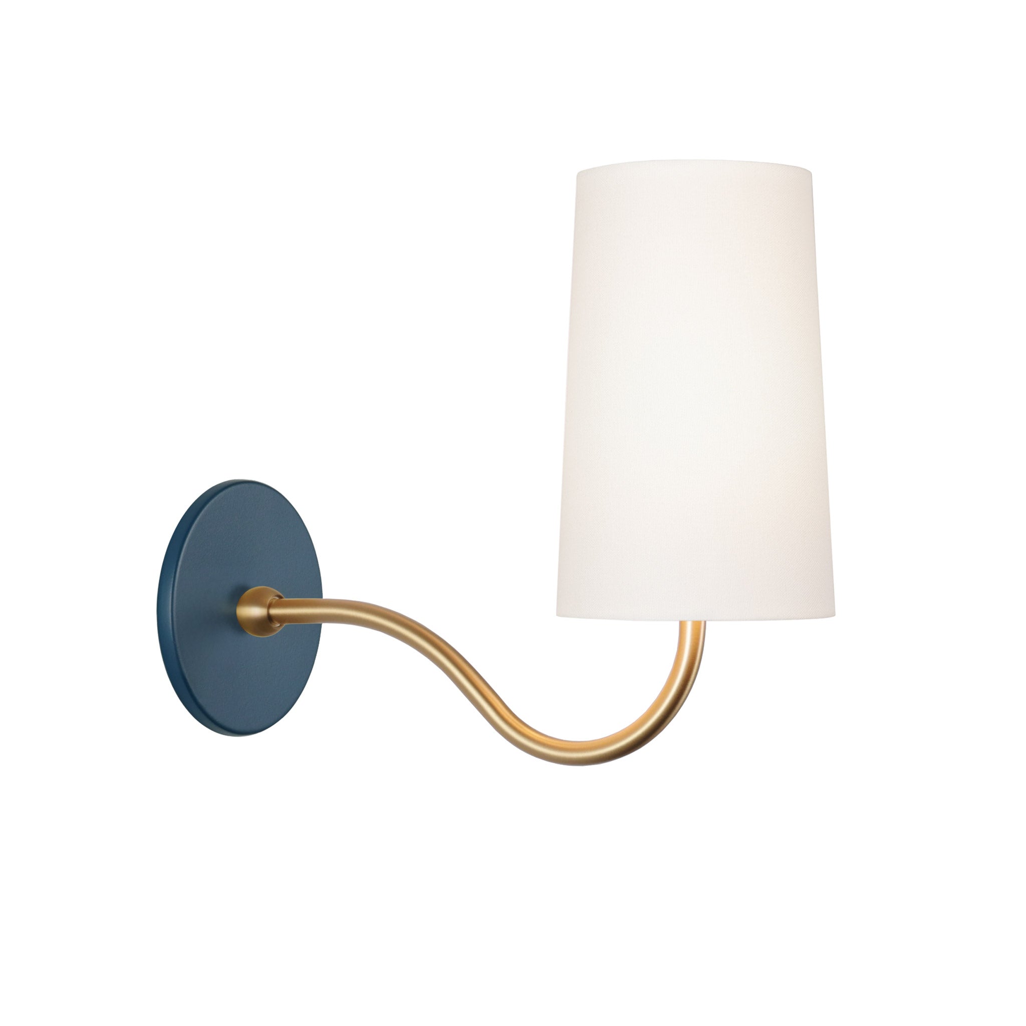 Genevieve Sconce shown in Heirloom Brass with an Ocean Blue canopy