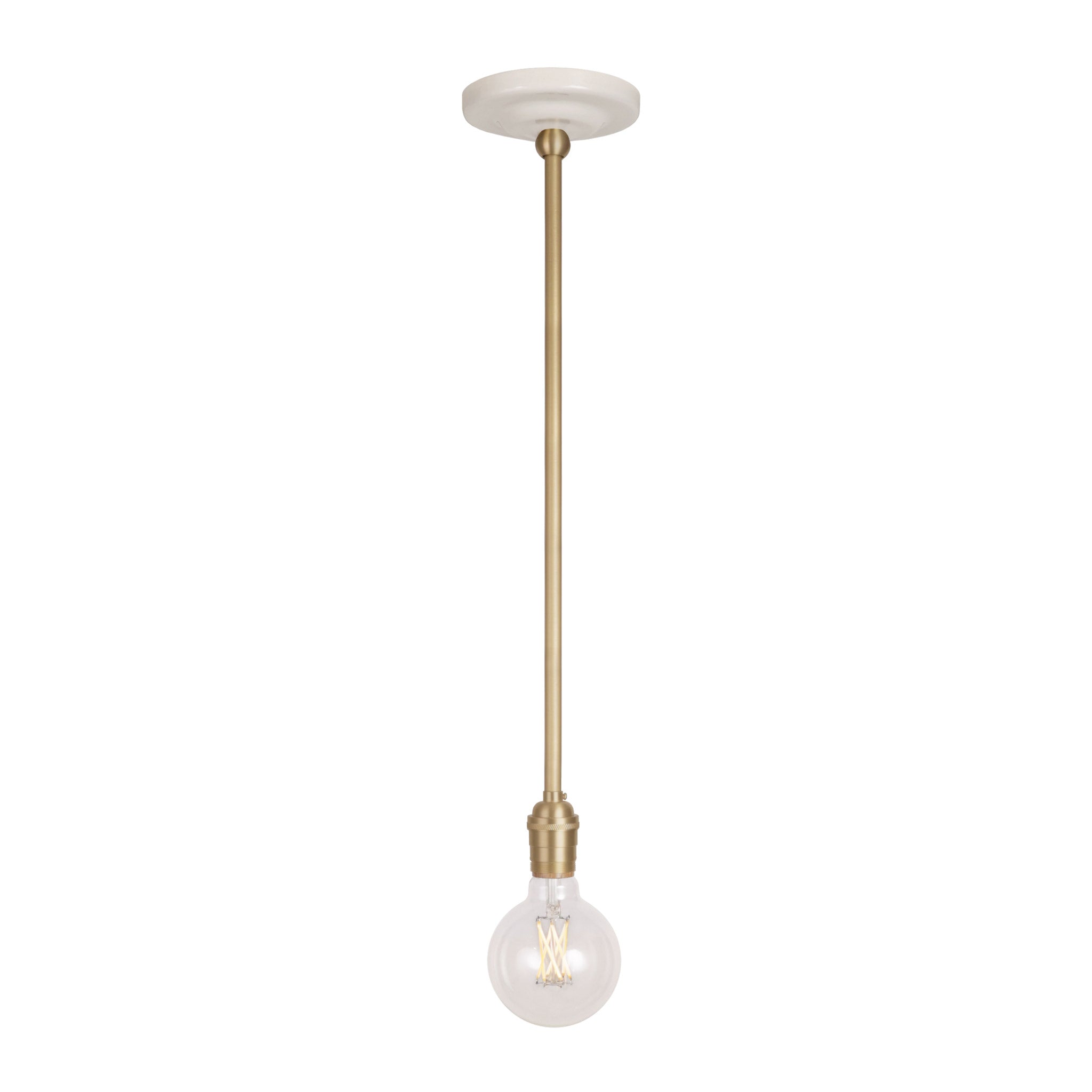 Grace Rod Pendant shown in Brass with a Gloss White Ceramic canopy