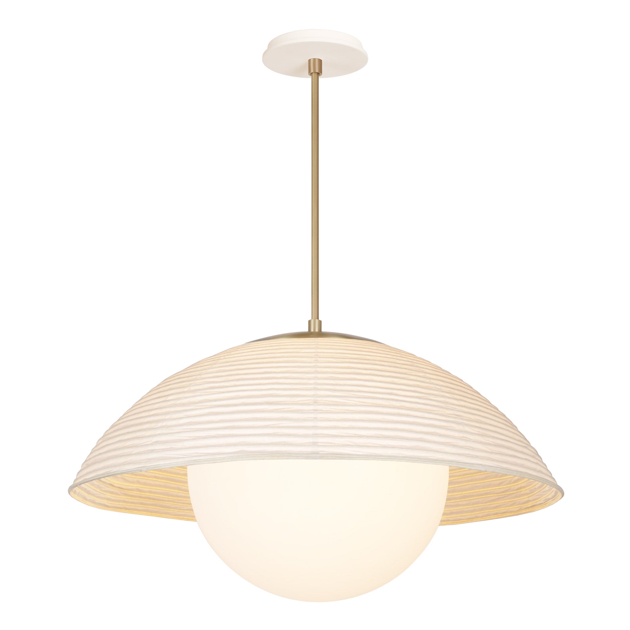 Maru Pendant with a Natural shade shown in Brass with a Bone Ceramic canopy