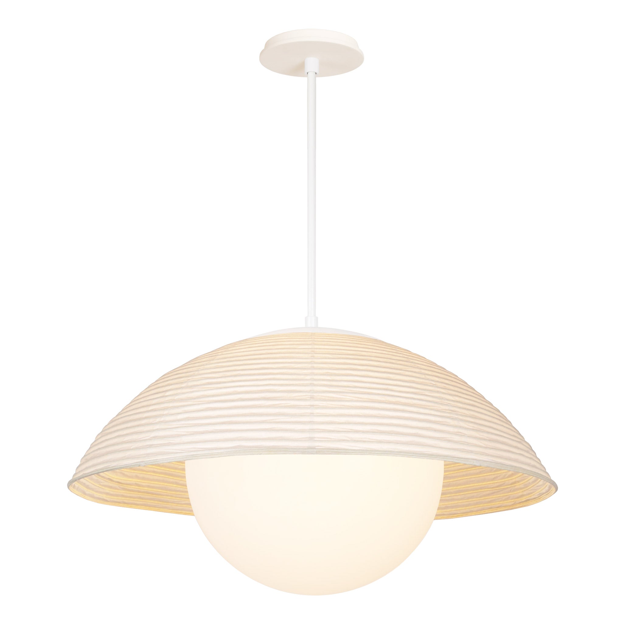 Maru Pendant with a Natural shade shown in White with a Bone Ceramic canopy