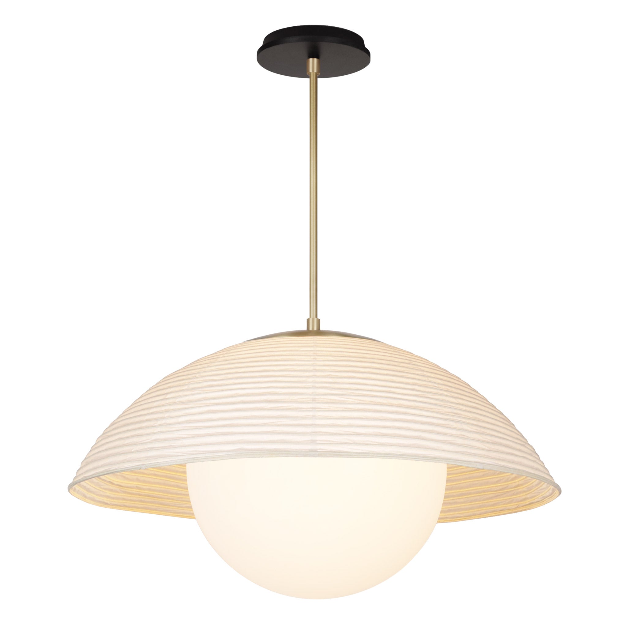 Maru Pendant with a Natural shade shown in Brass with a Black Stained Wood canopy