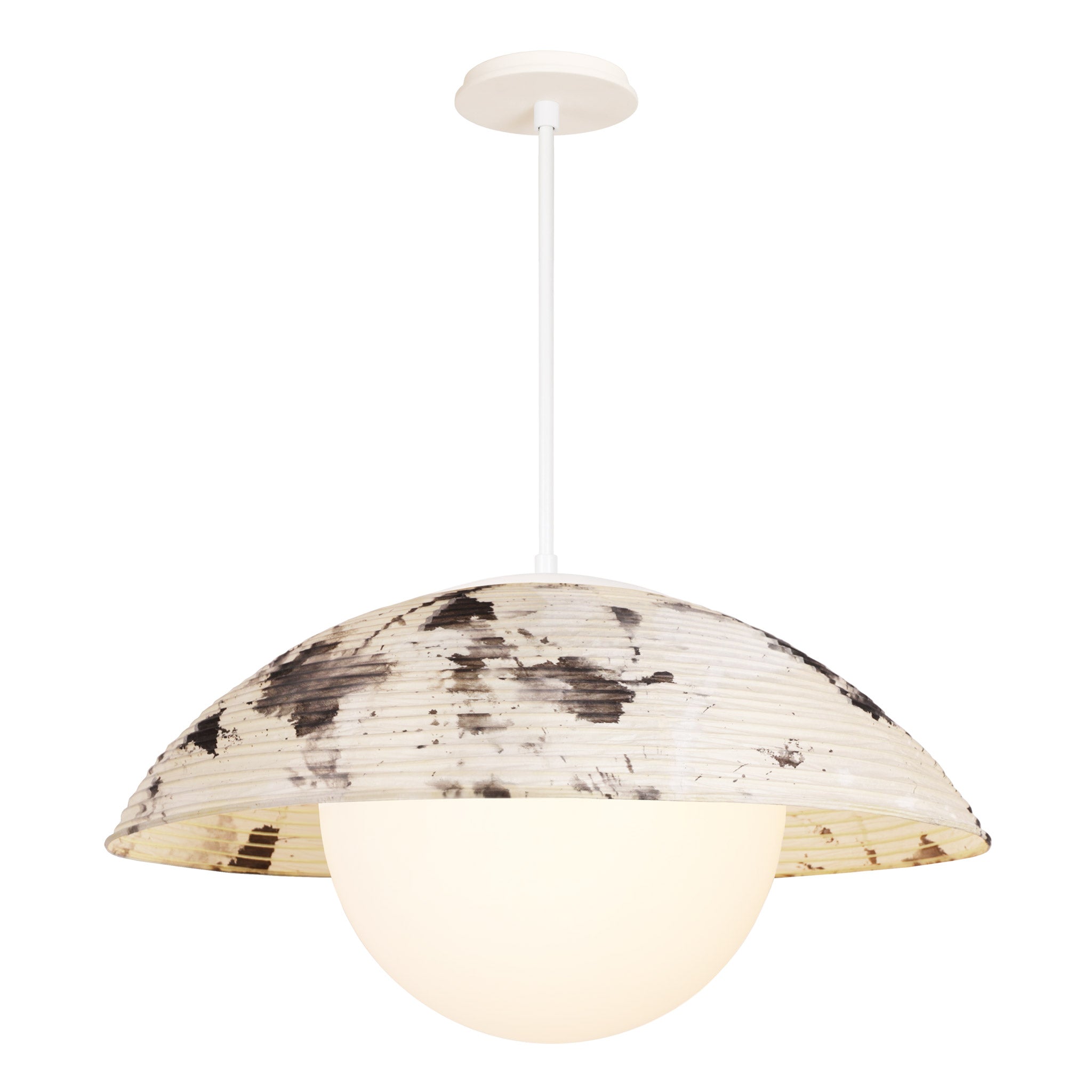 Maru Pendant with a Sumi Shade shown in White with a Bone Ceramic canopy