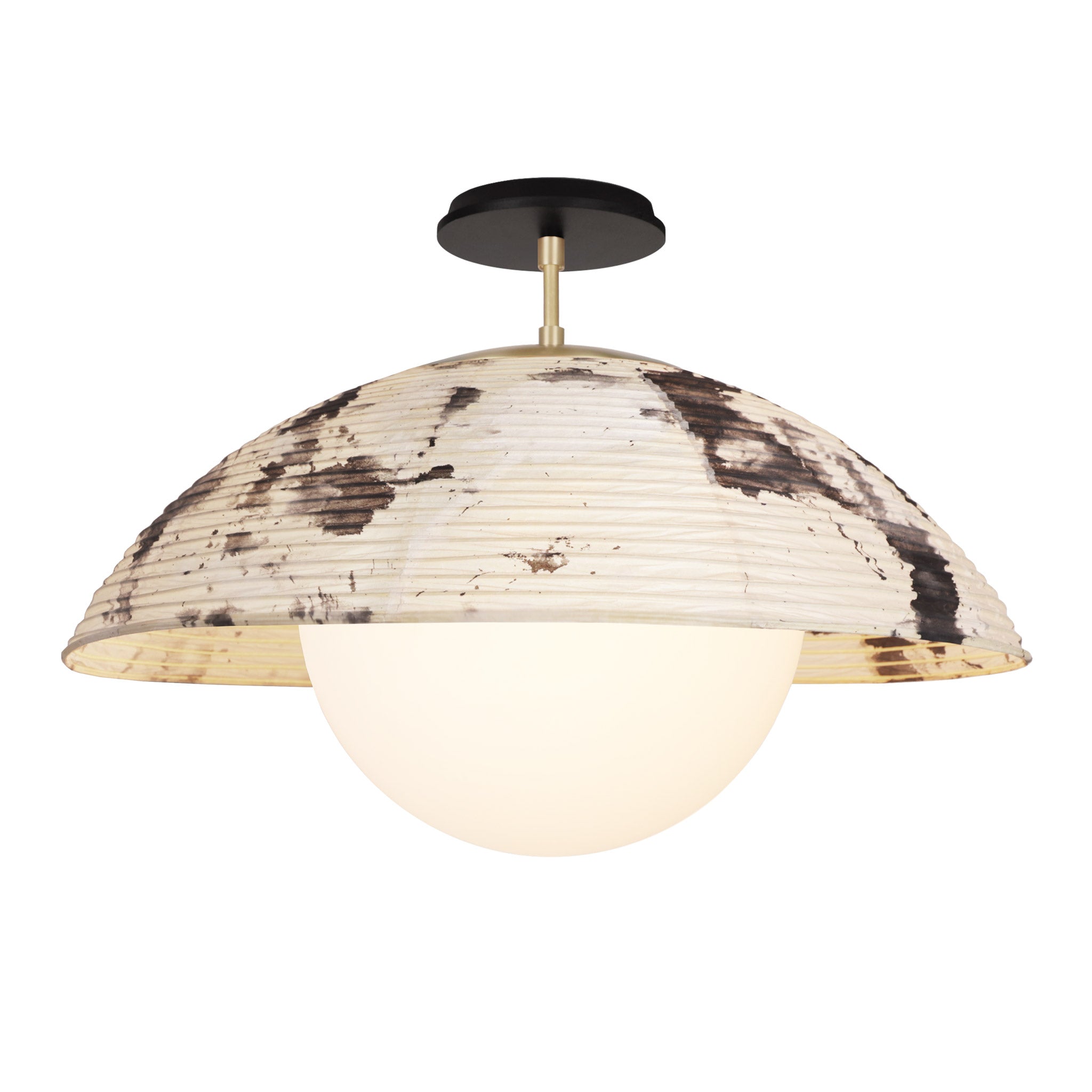 Maru Surface with a Sumi Shade shown in Brass with a Black Stained Wood canopy