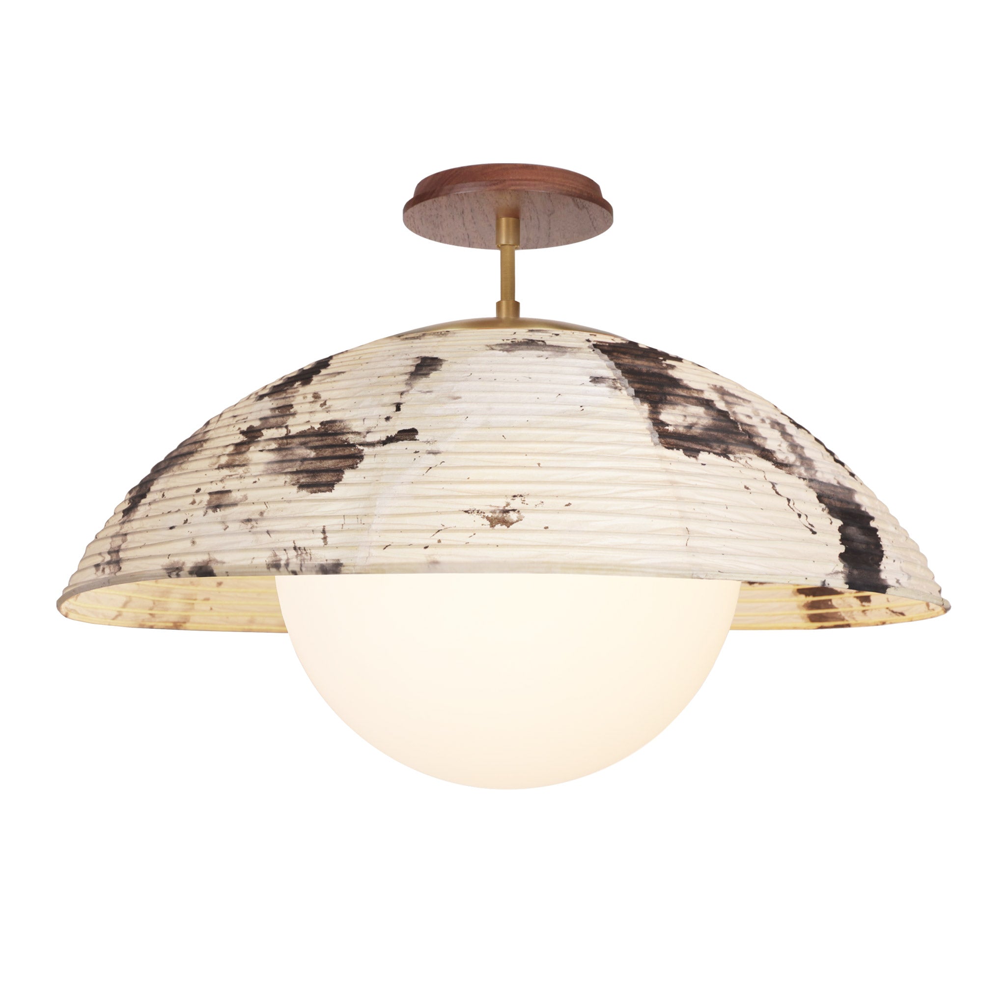 Maru Surface with a Sumi Shade shown in Heirloom Brass with a Walnut Wood canopy