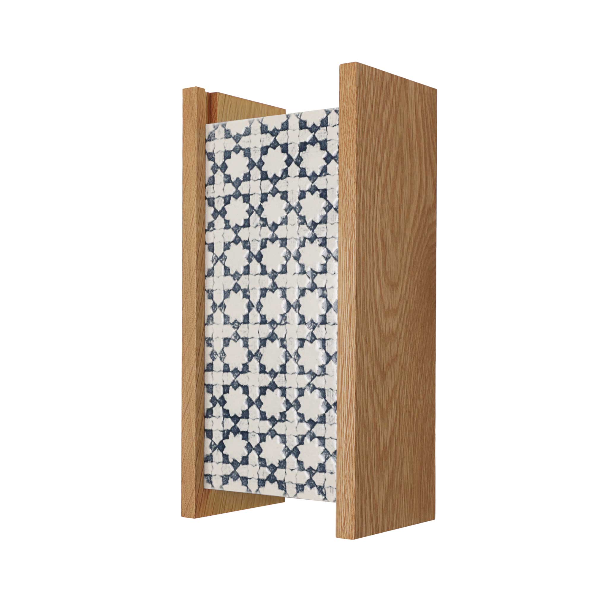 McKenzie Sconce shown in Oak with a Indigo Blue Ceramic Finish