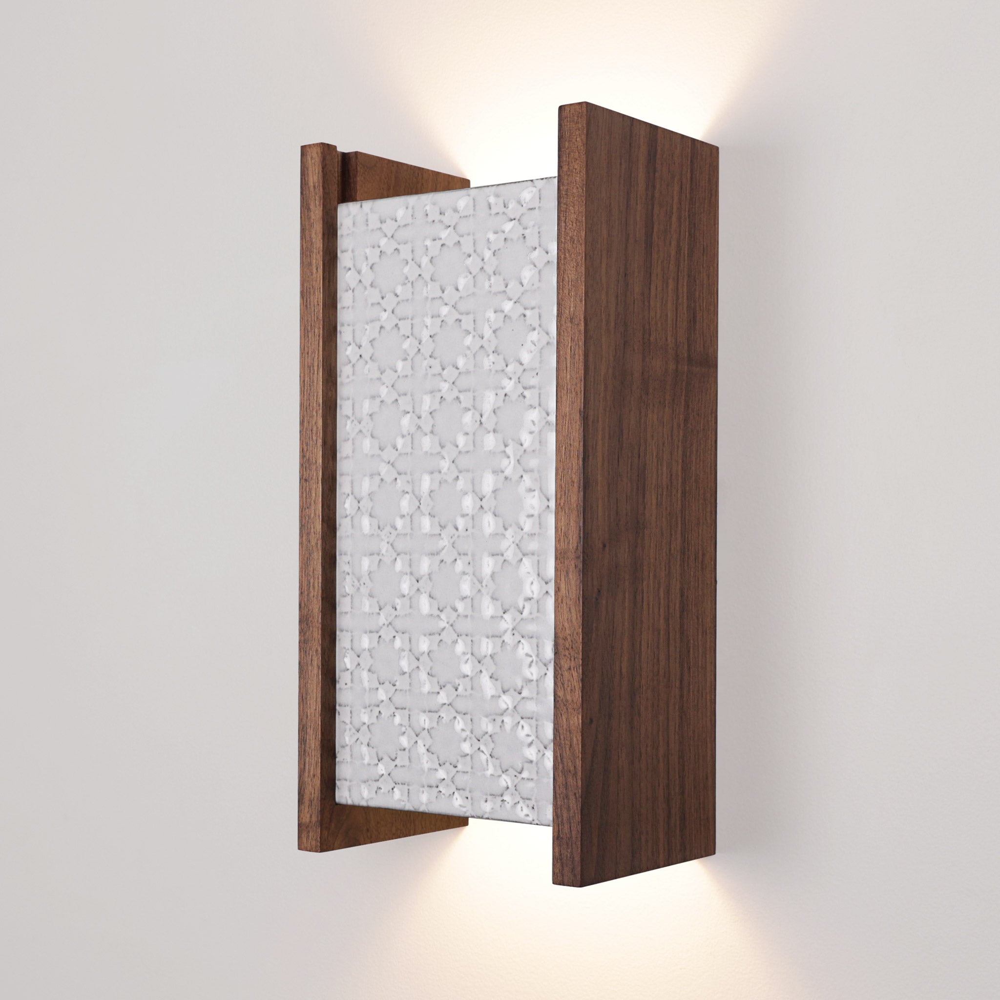 McKenzie Sconce shown in Walnut with a Brownstone White Ceramic Finish