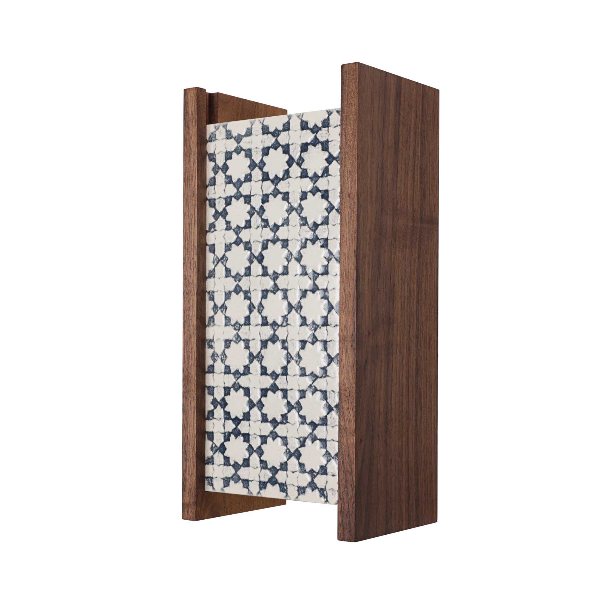 McKenzie Sconce shown in Walnut with an Indigo Blue Ceramic Finish
