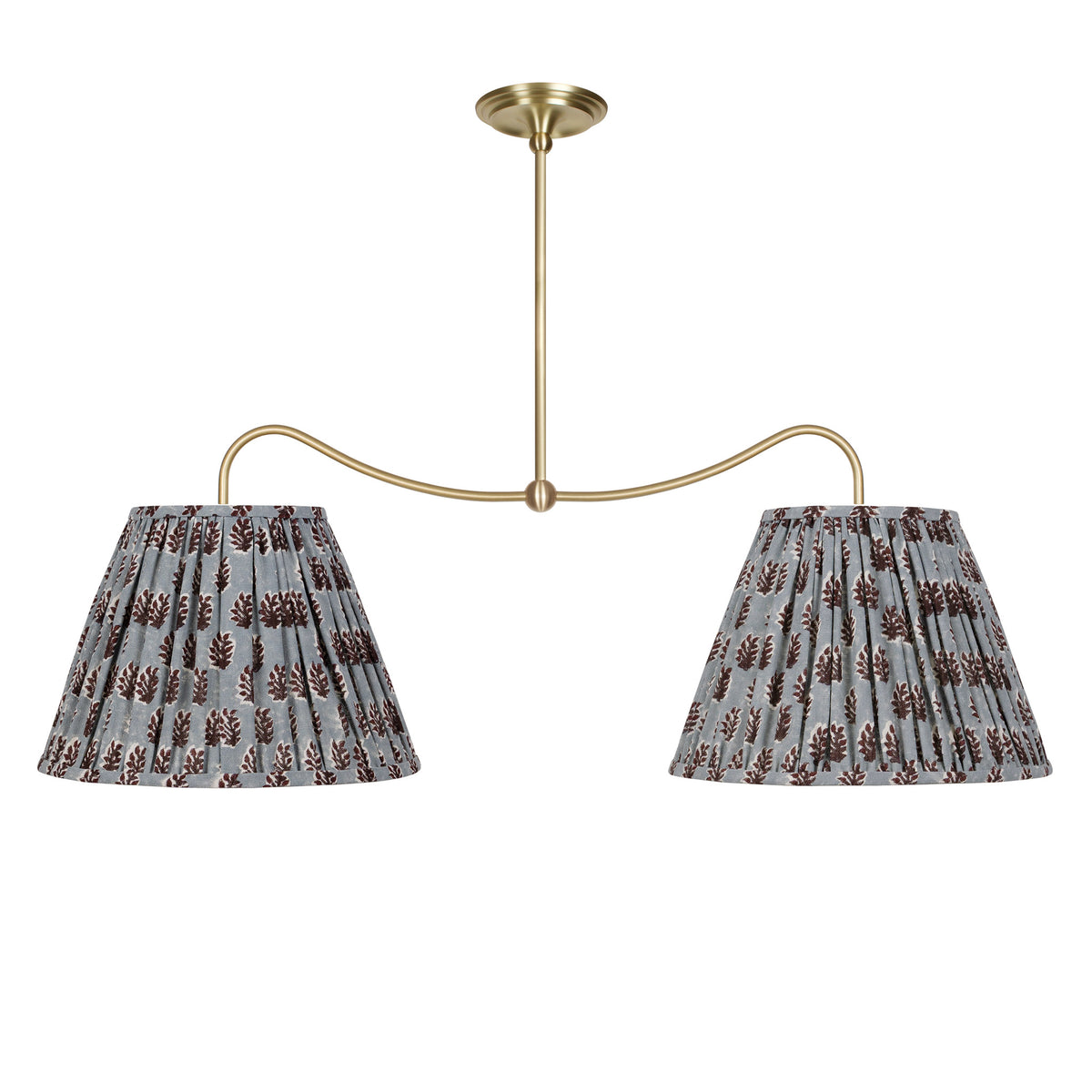 Oxford Grand Double Pendant shown in Brass with Trulli Auburn Shades