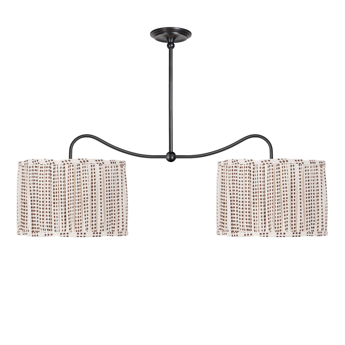 Oxford Grand Double Pendant shown in Graphite Patina with Aspen Coco Scallop 14" Shades