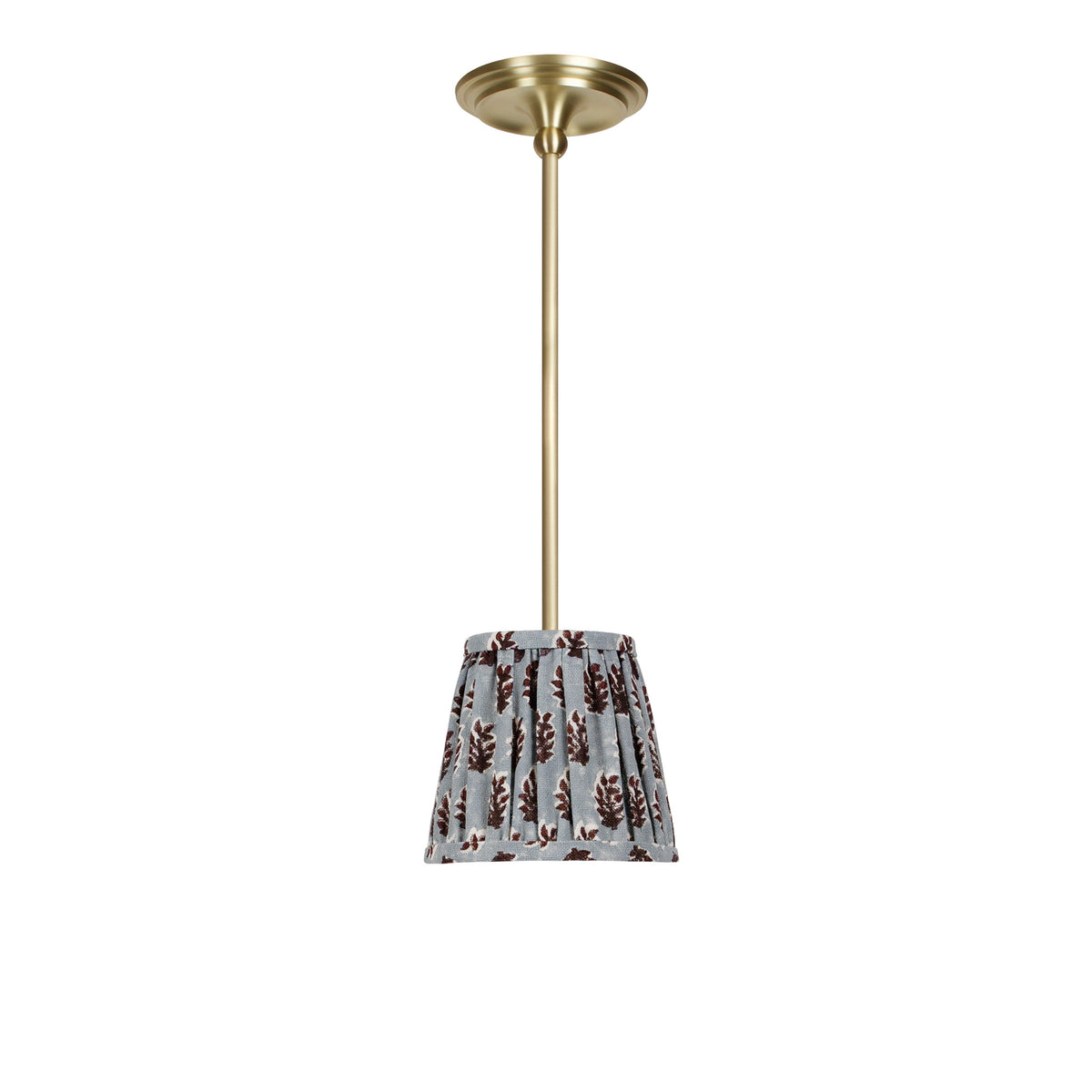 Oxford Pendant shown in Brass with a Trulli Auburn Shade