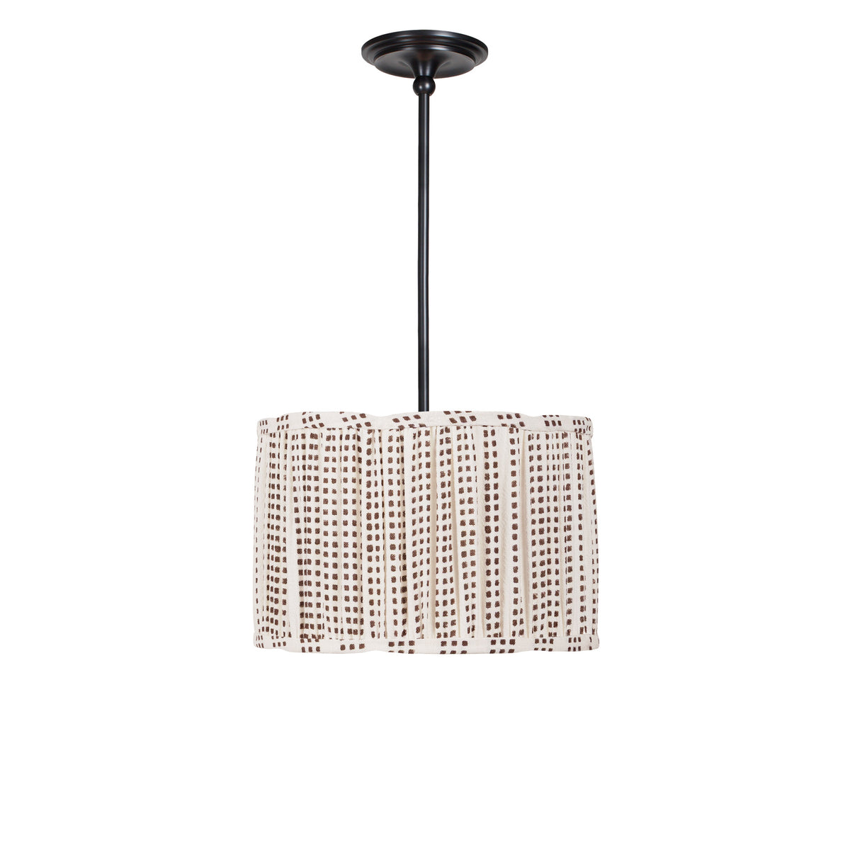 Oxford Pendant shown in Graphite Patina with an Aspen Coco Scallop 14" Shade