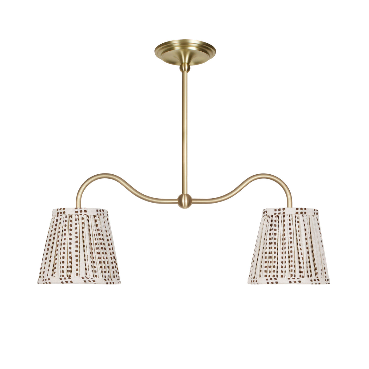 Oxford Petite Double Pendant shown in Brass with Aspen Coco Shades