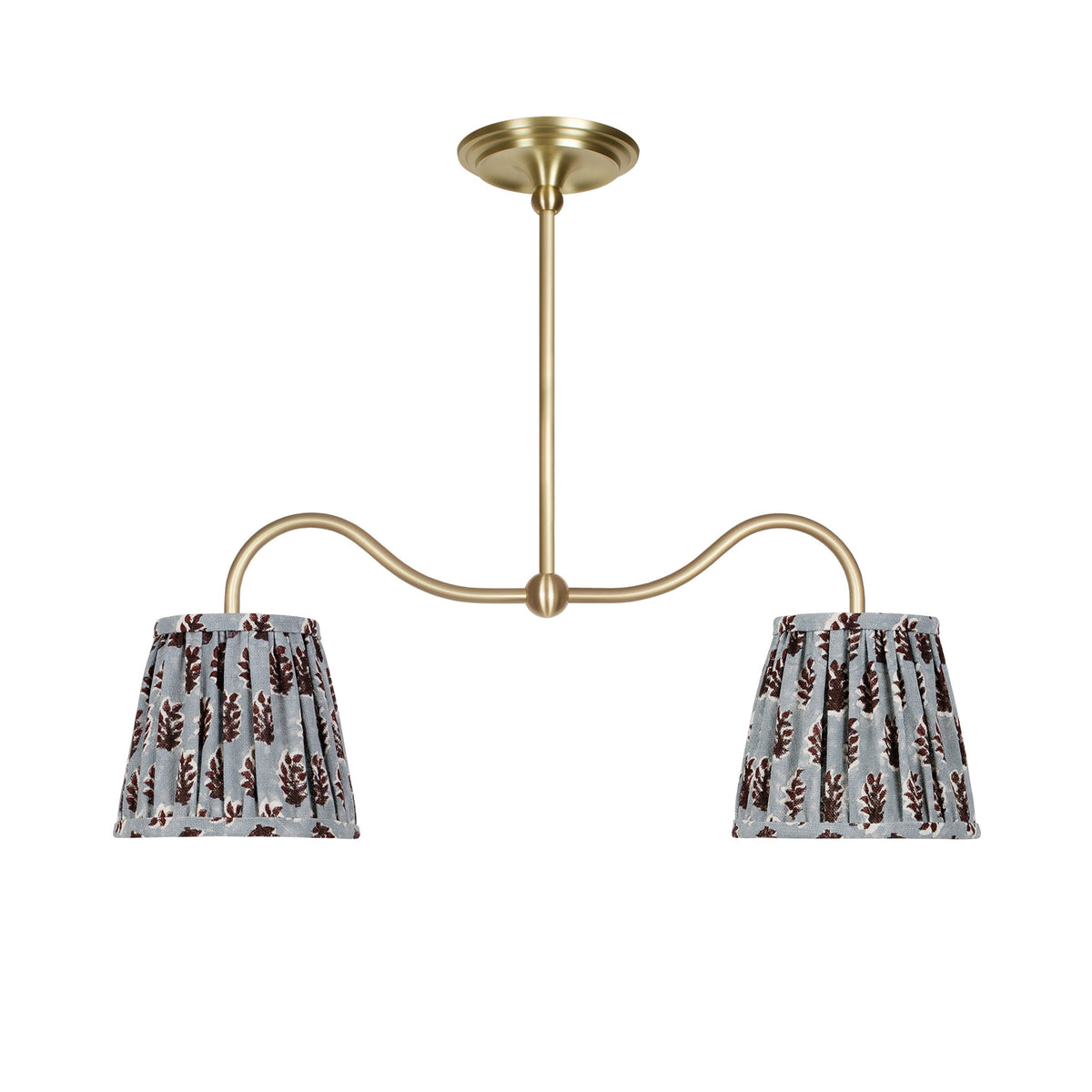 Oxford Petite Double Pendant shown in Brass with Trulli Auburn Shades