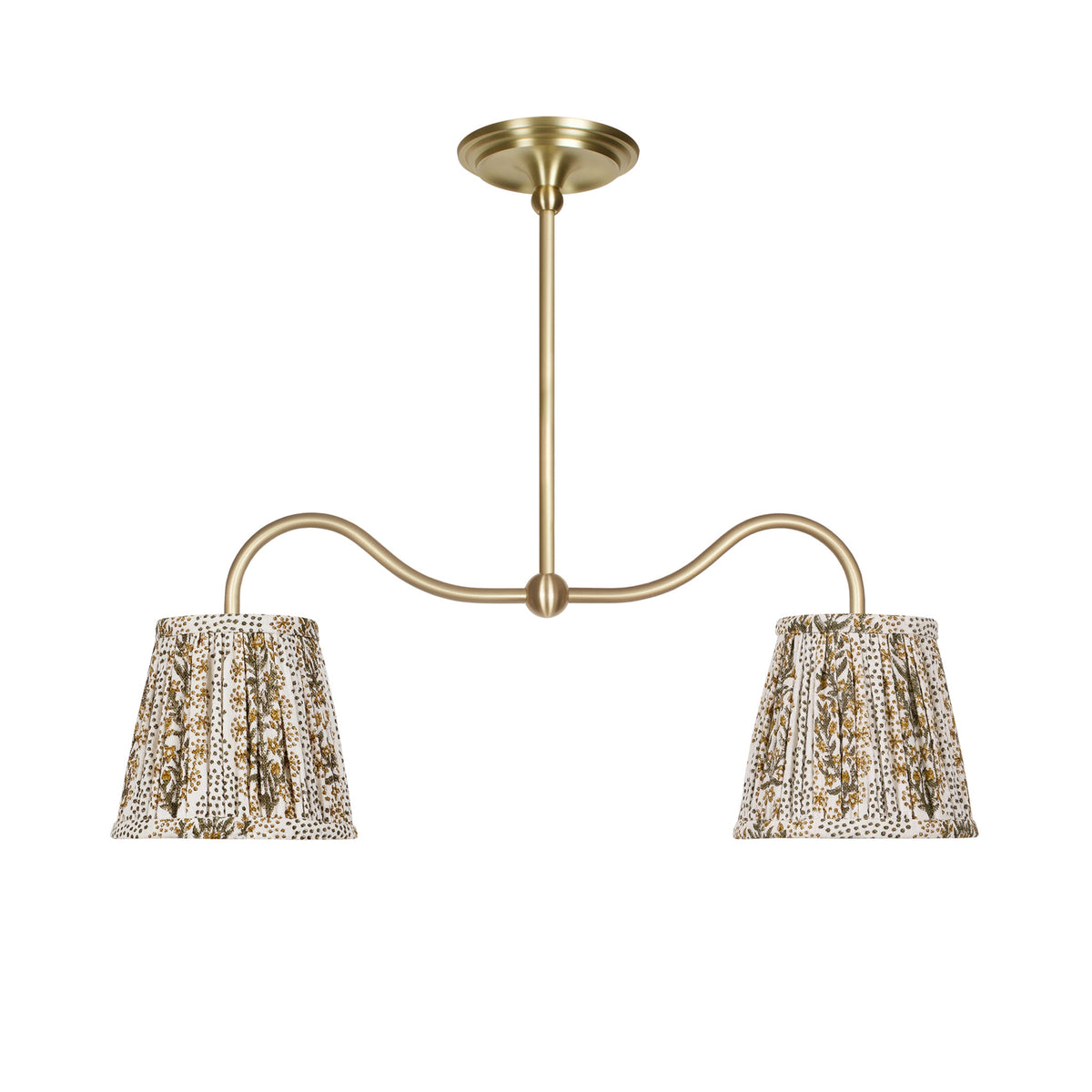 Oxford Petite Double Pendant shown in Brass with Winfleur Mustard Shades
