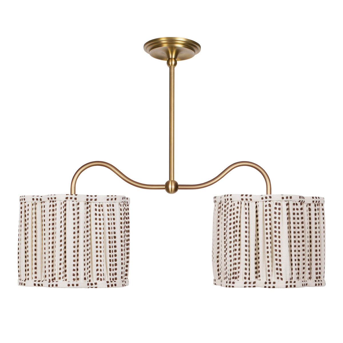 Oxford Petite Double Pendant shown in Heirloom Brass with Aspen Coco Scallop 10" Shades