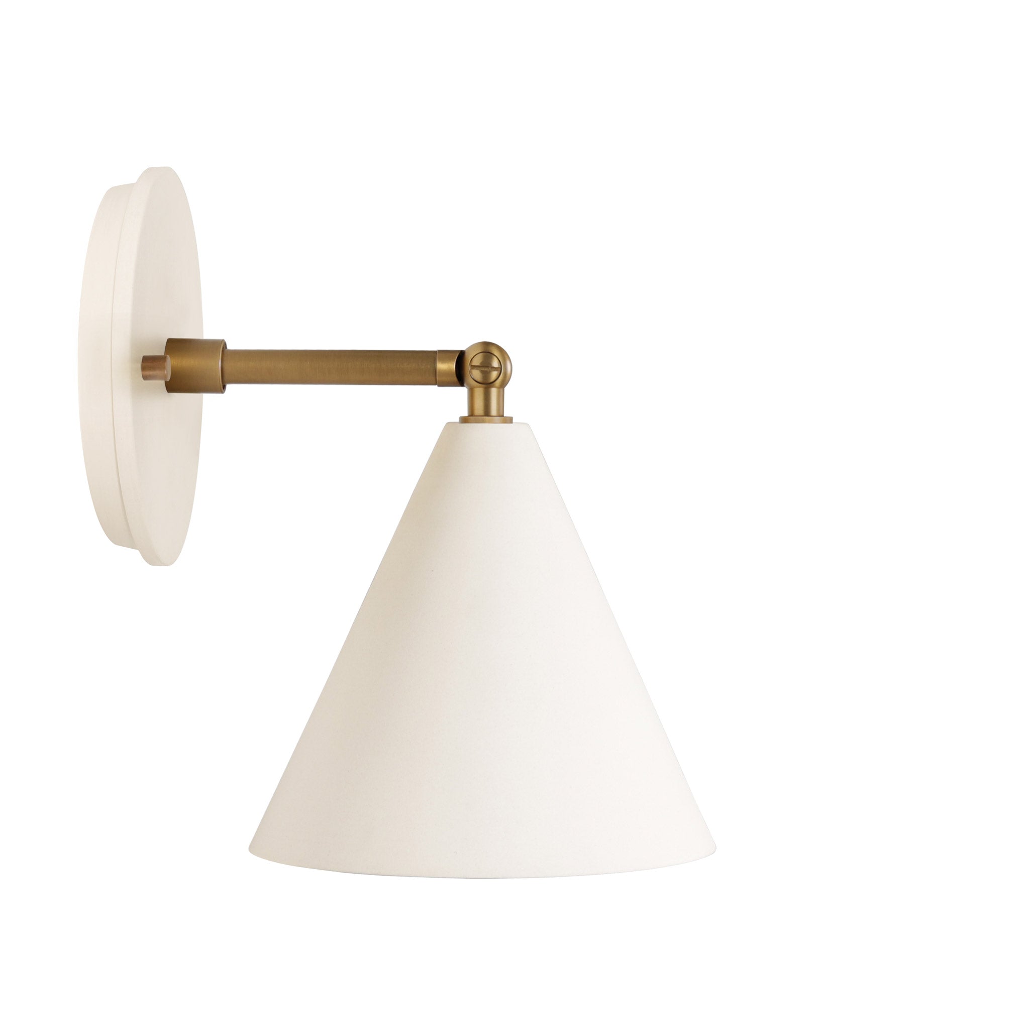 Petra Ceramic Sconce shown in Heirloom Brass with a 3" rod and Bone Ceramic canopy