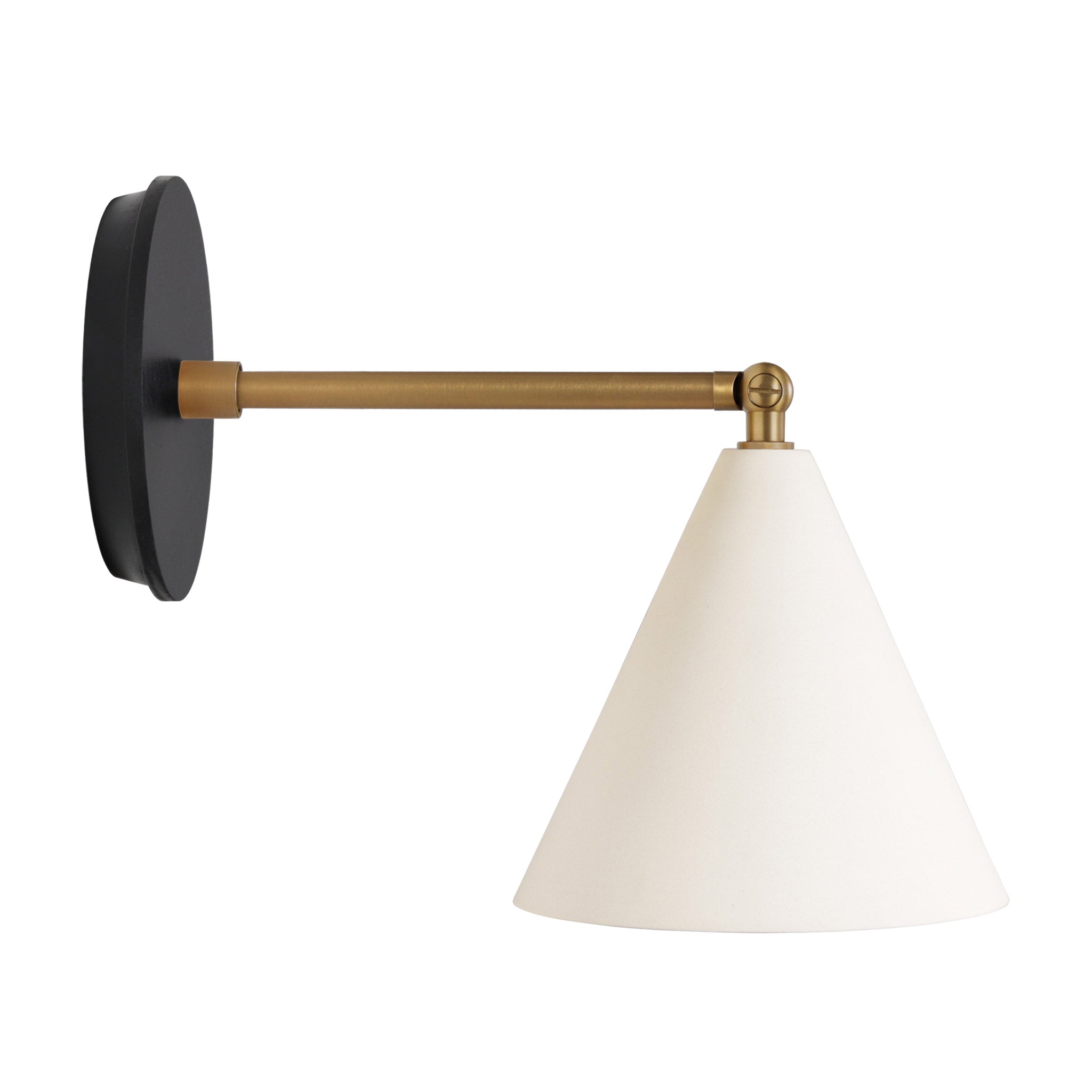 Petra Ceramic Sconce shown in Heirloom Brass with a 6" rod and Blacked Stained Wood canopy