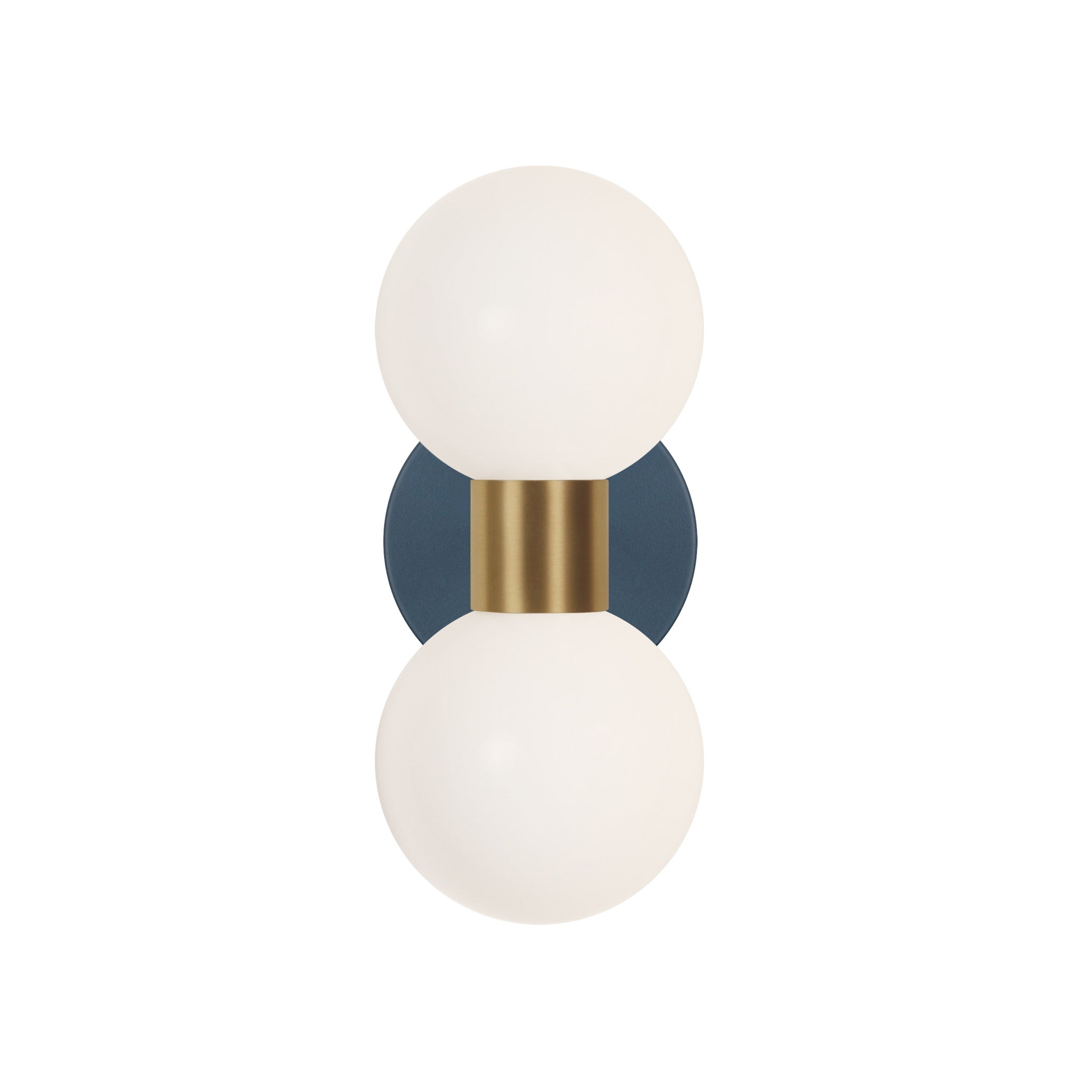 Selene Double shown in Heirloom Brass with an Ocean Blue Canopy