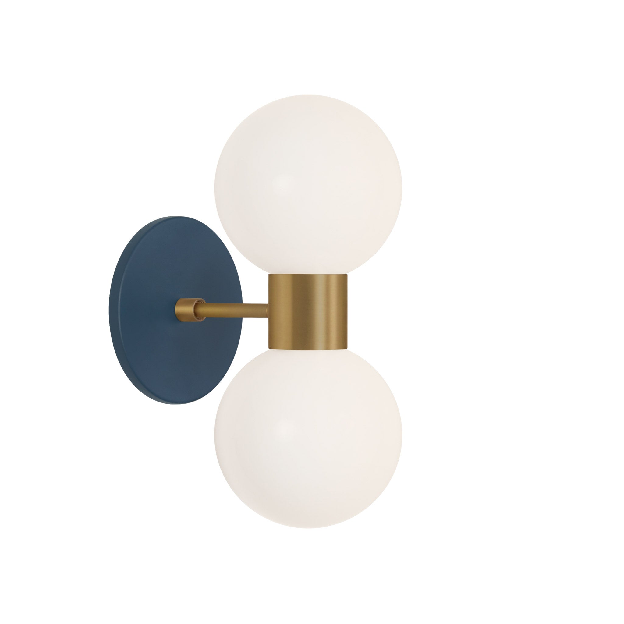 Selene Double shown in Heirloom Brass with an Ocean Blue Canopy