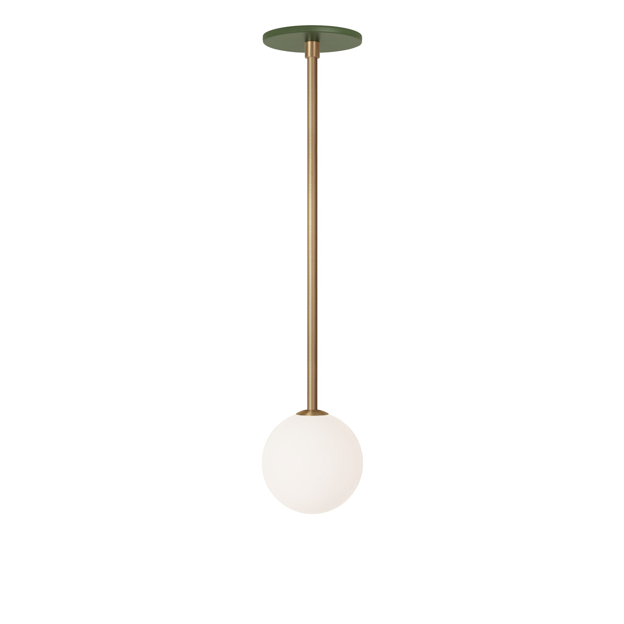 Selene Pendant shown in Heirloom Brass with a Secret Garden Green Canopy