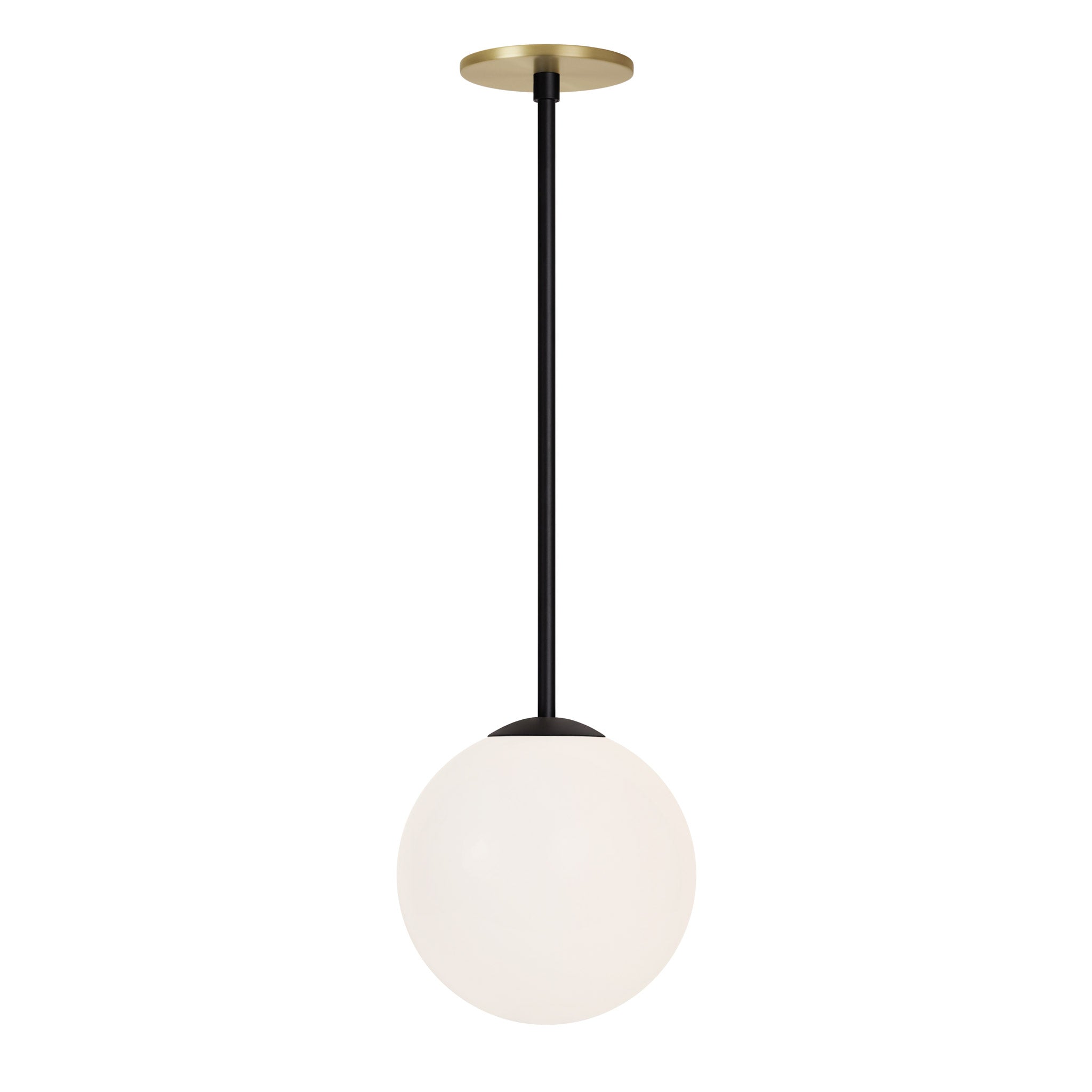 Selene 8" Pendant shown in Matte Black and a Brass Canopy