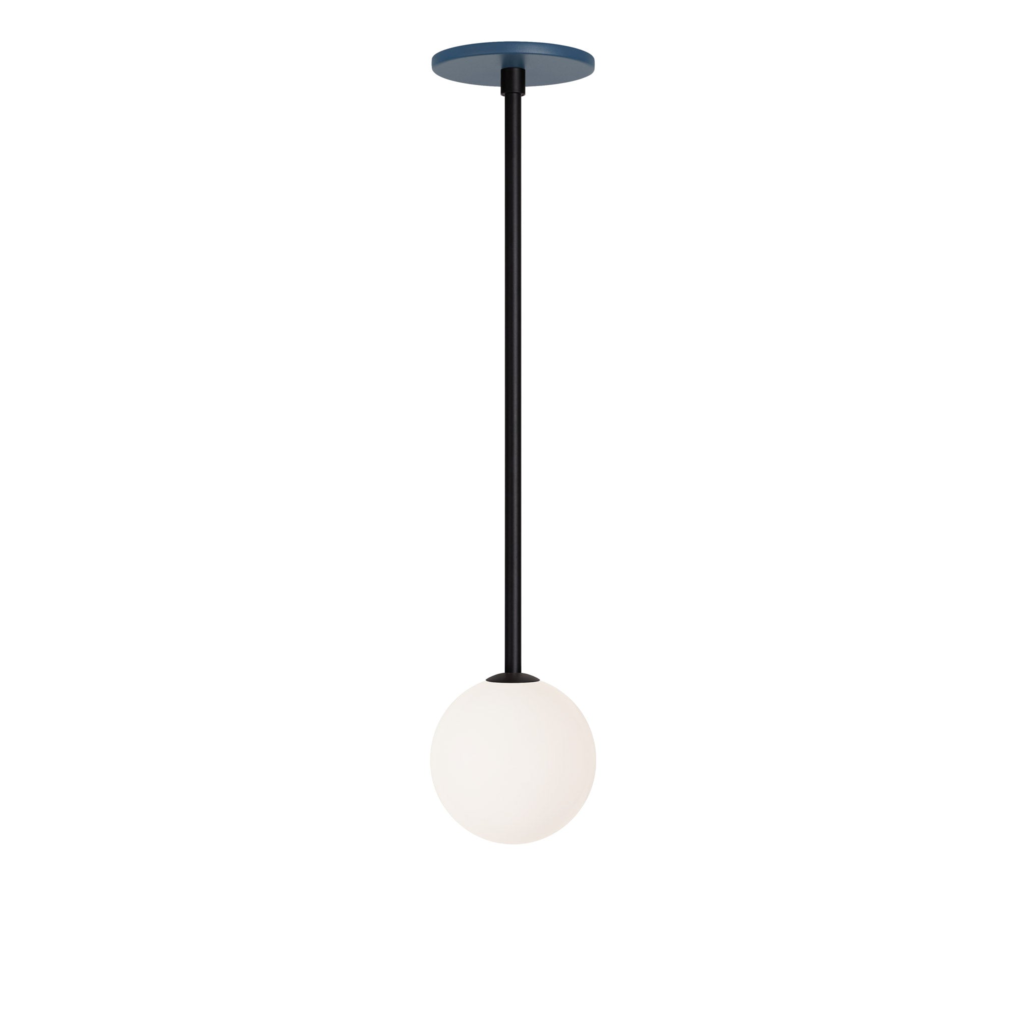 Selene Pendant shown in Matte Black with an Ocean Blue Canopy