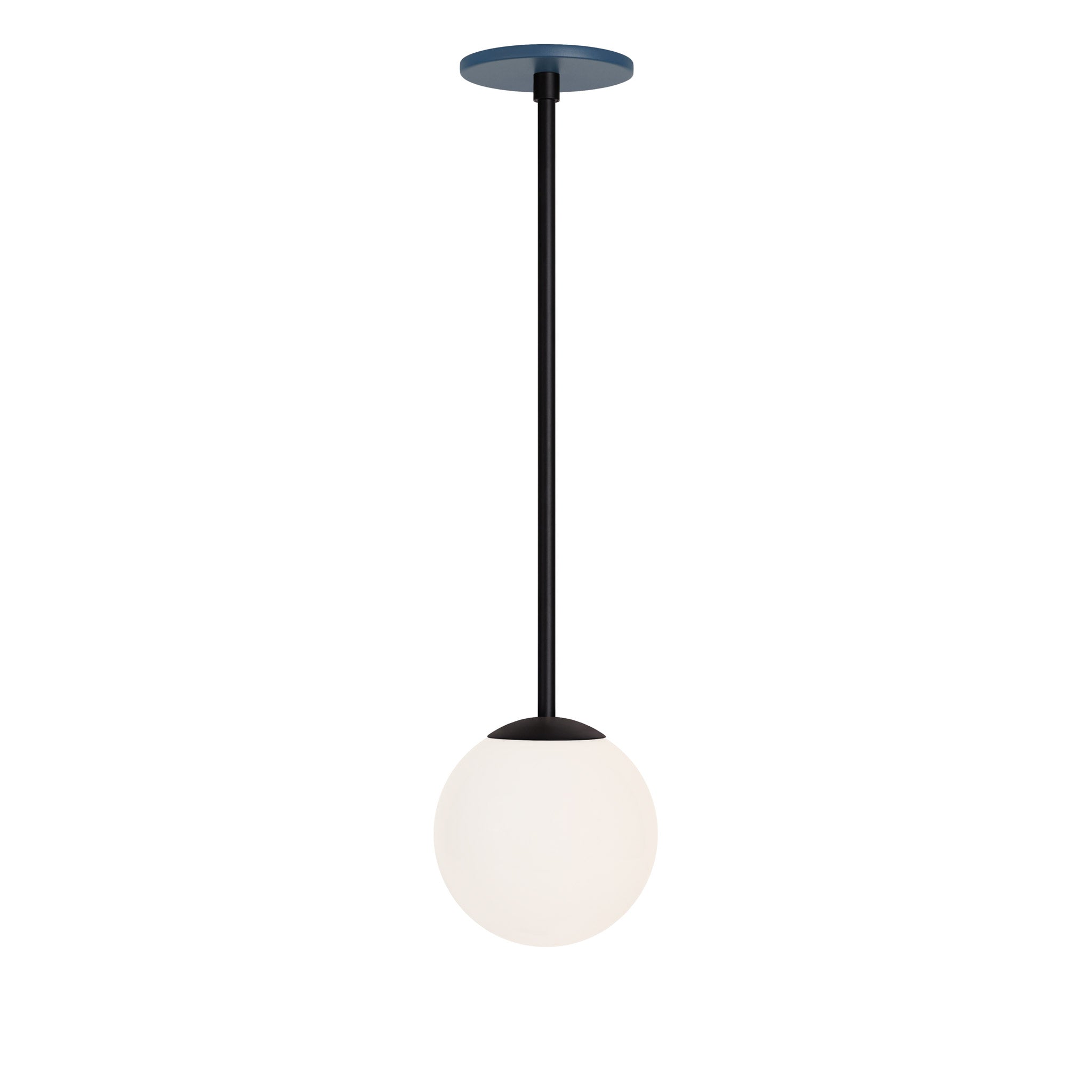 Selene 6" Pendant shown in Matte Black with an Ocean Blue Canopy
