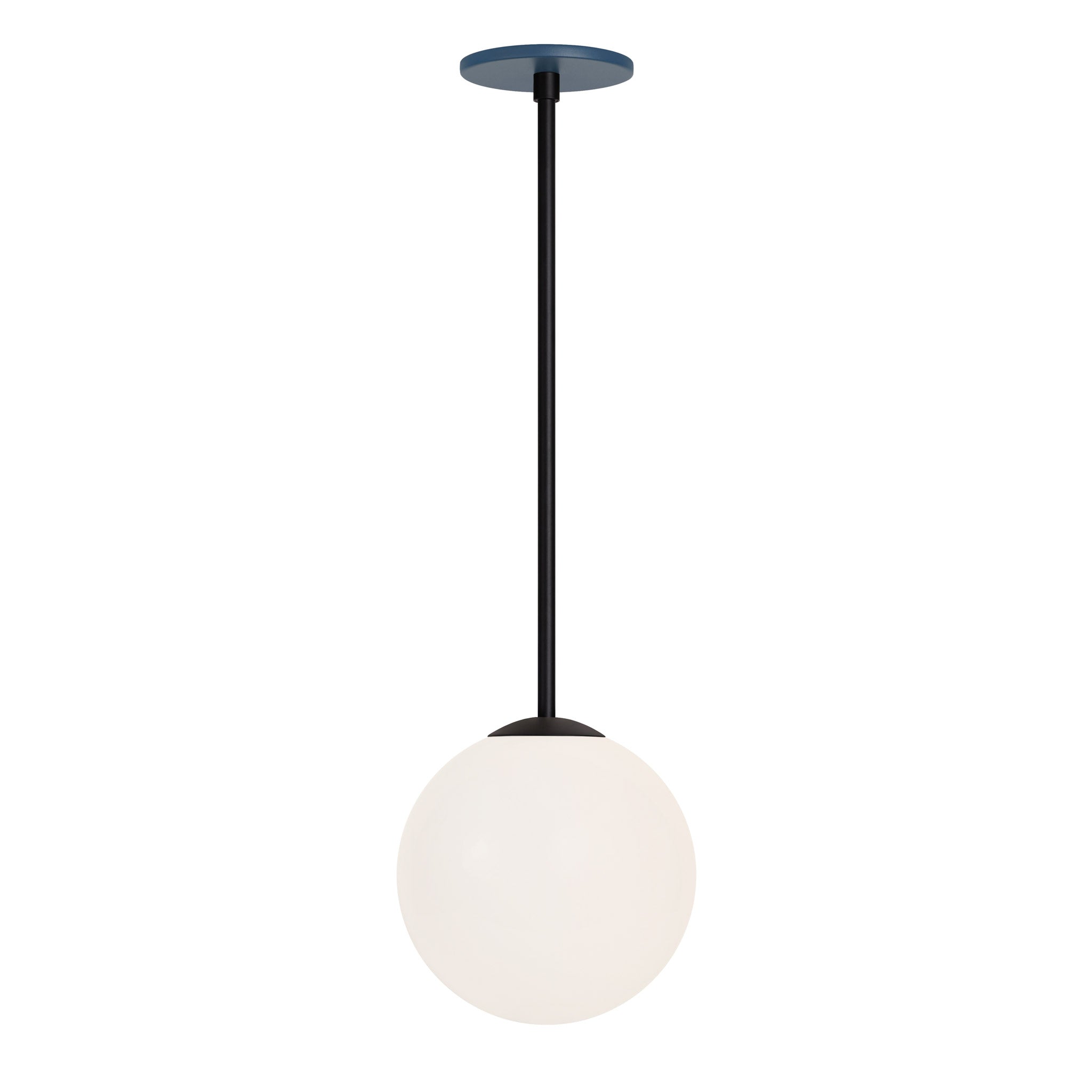 Selene 8" Pendant shown in Matte Black and an Ocean Blue Canopy