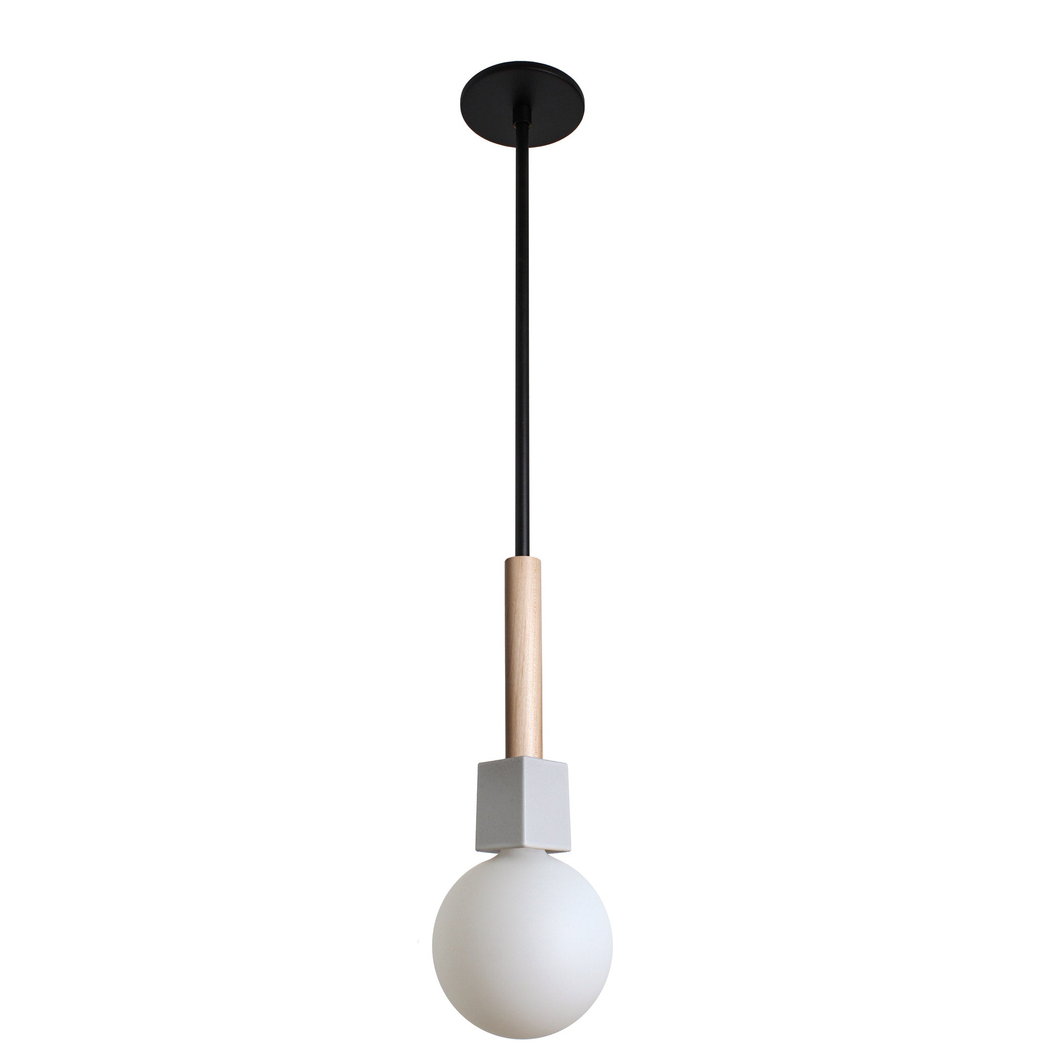 Seneca Pendant shown in Maple with Matte Black metal canopy