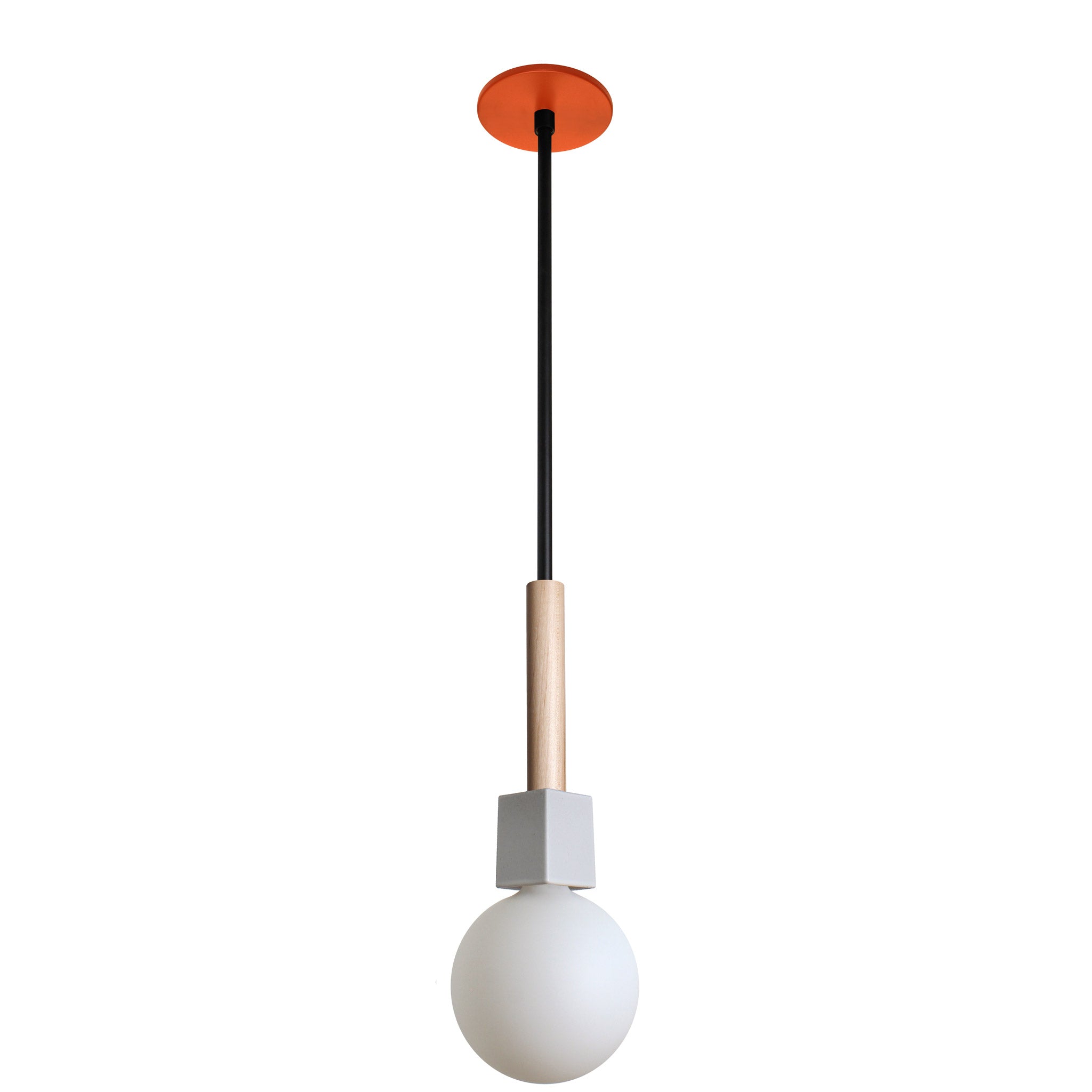 Seneca Pendant shown in Maple with Persimmon metal canopy